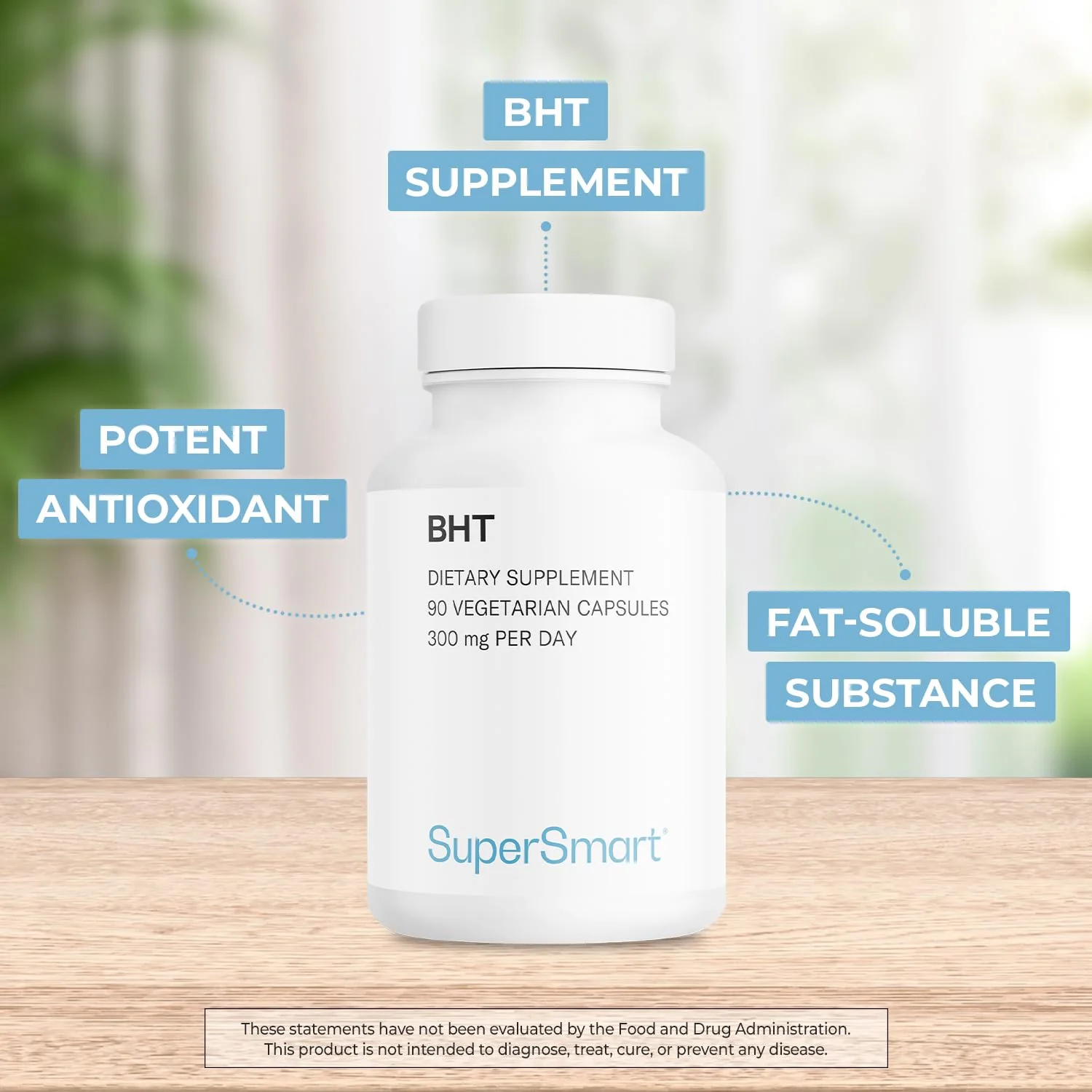 Supersmart - BHT 300 mg Per Day - Butylated Hydroxytoluene - Powerful Antioxidant & Immune Support - Anti Aging Supplement | Non-GMO & Gluten Free - 90 Vegetarian Capsules - Image 3