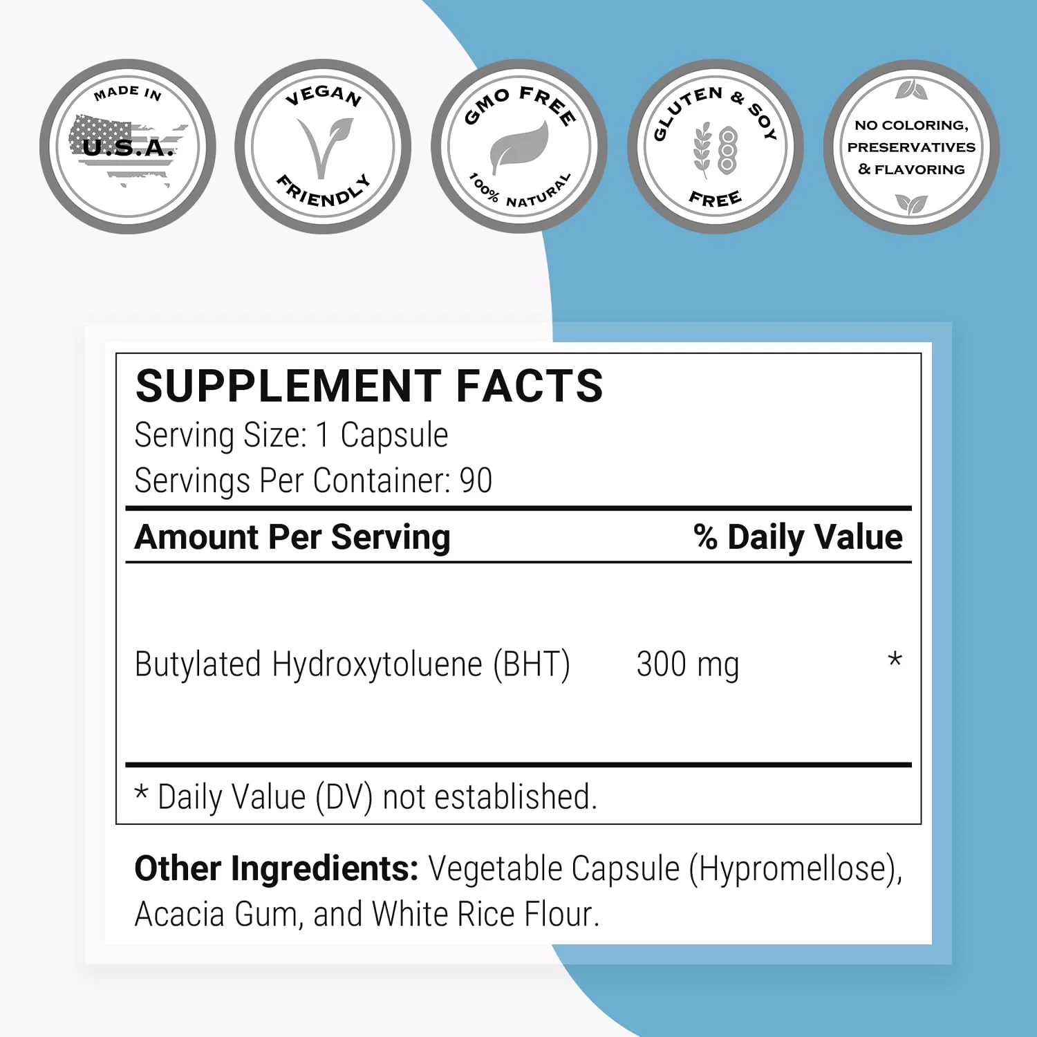 Supersmart - BHT 300 mg Per Day - Butylated Hydroxytoluene - Powerful Antioxidant & Immune Support - Anti Aging Supplement | Non-GMO & Gluten Free - 90 Vegetarian Capsules - Image 4