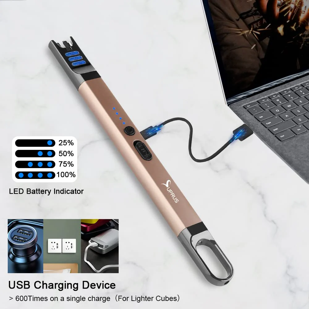 SUPRUS Candle Lighter Electric Arc Lighter Windproof Flameless USB Rechargeable Lighter with LED Light for Candle Camping BBQ Cooking (Black+Champagne Gold) - Image 4