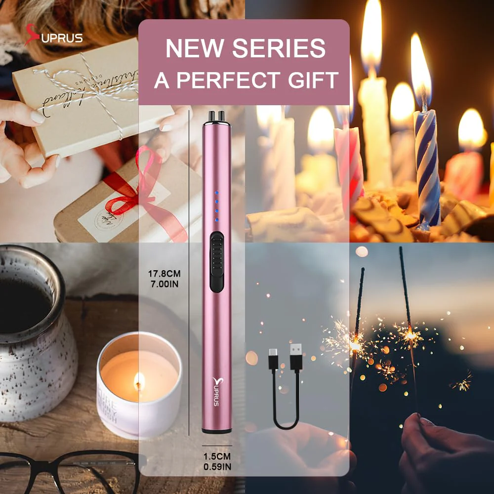 SUPRUS Electric Arc Windproof Flameless USB Rechargeable Lighter with Safety Lock for Candle (Pink, 3 Packs) - Image 2