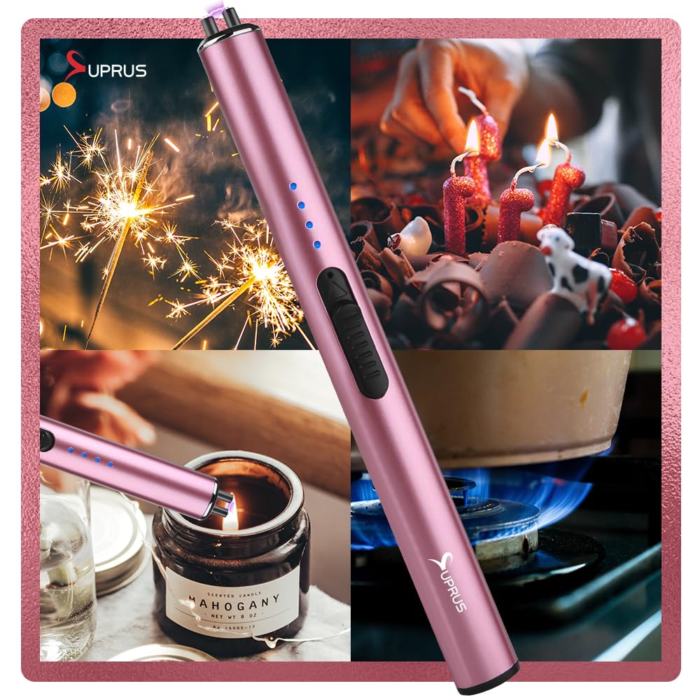 SUPRUS Electric Arc Windproof Flameless USB Rechargeable Lighter with Safety Lock for Candle (Pink, 3 Packs) - Image 3