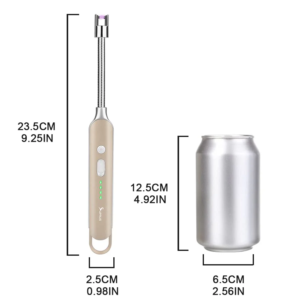 SUPRUS Electric Rechargeable Arc Lighter with LED Battery Display Long Flexible Neck USB Lighter for Candle Cooking (Gold, 3Packs) - Image 2