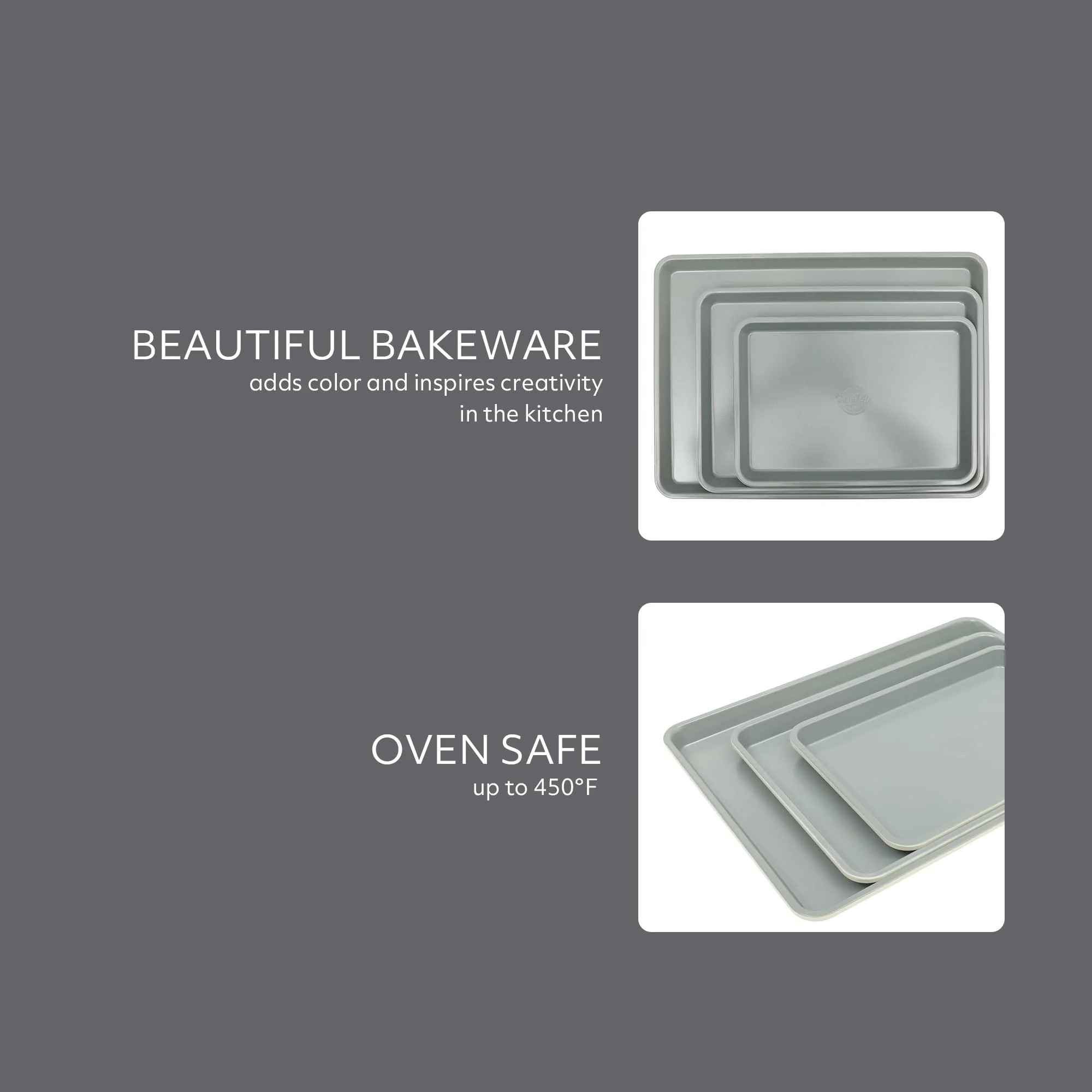 Sur La Table Kitchen Essentials Bake Sale 3-Piece Cookie Sheet Set – Nonstick Carbon Steel Baking Pans (13, 15, 18 Inch) – Grey Easy-Clean Oven Trays for Cookies, Roasting & More - Image 4