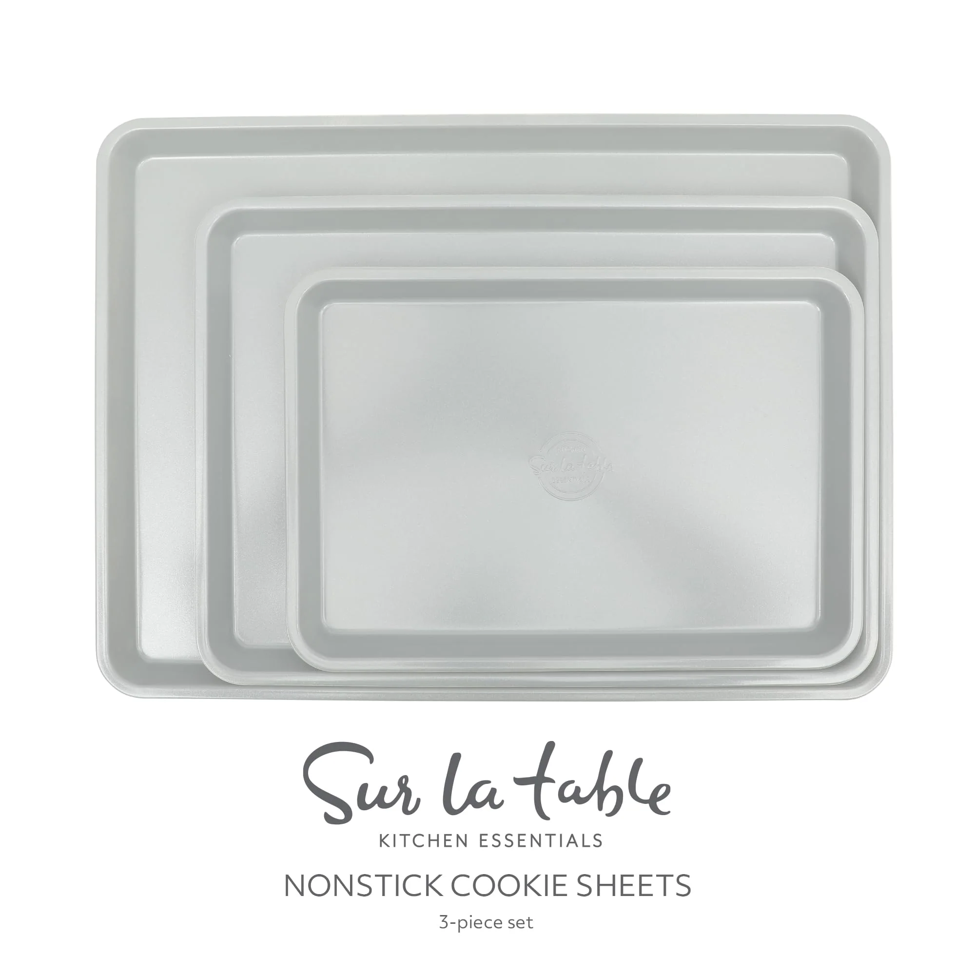 Sur La Table Kitchen Essentials Bake Sale 3-Piece Cookie Sheet Set – Nonstick Carbon Steel Baking Pans (13, 15, 18 Inch) – Grey Easy-Clean Oven Trays for Cookies, Roasting & More - Image 7