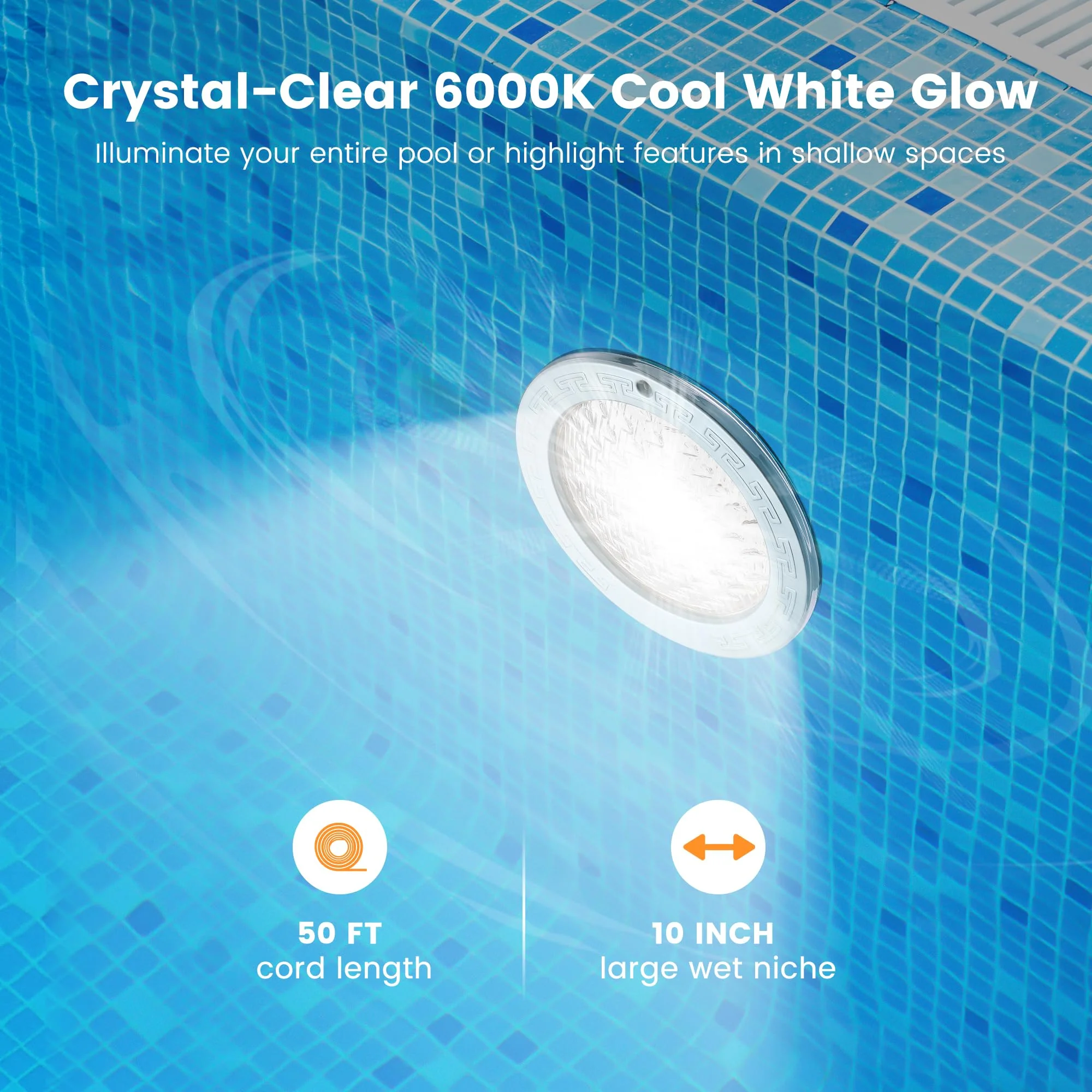 SURAIELEC Pool Lights for Inground Pool, 10 Inch 120V LED Underwater Light, 35W (300W Equivalent), 4000LM, Cool White 6000K, Fits 10" Large Wet Niches, Stainless Steel Housing, 50FT Cord - Image 4