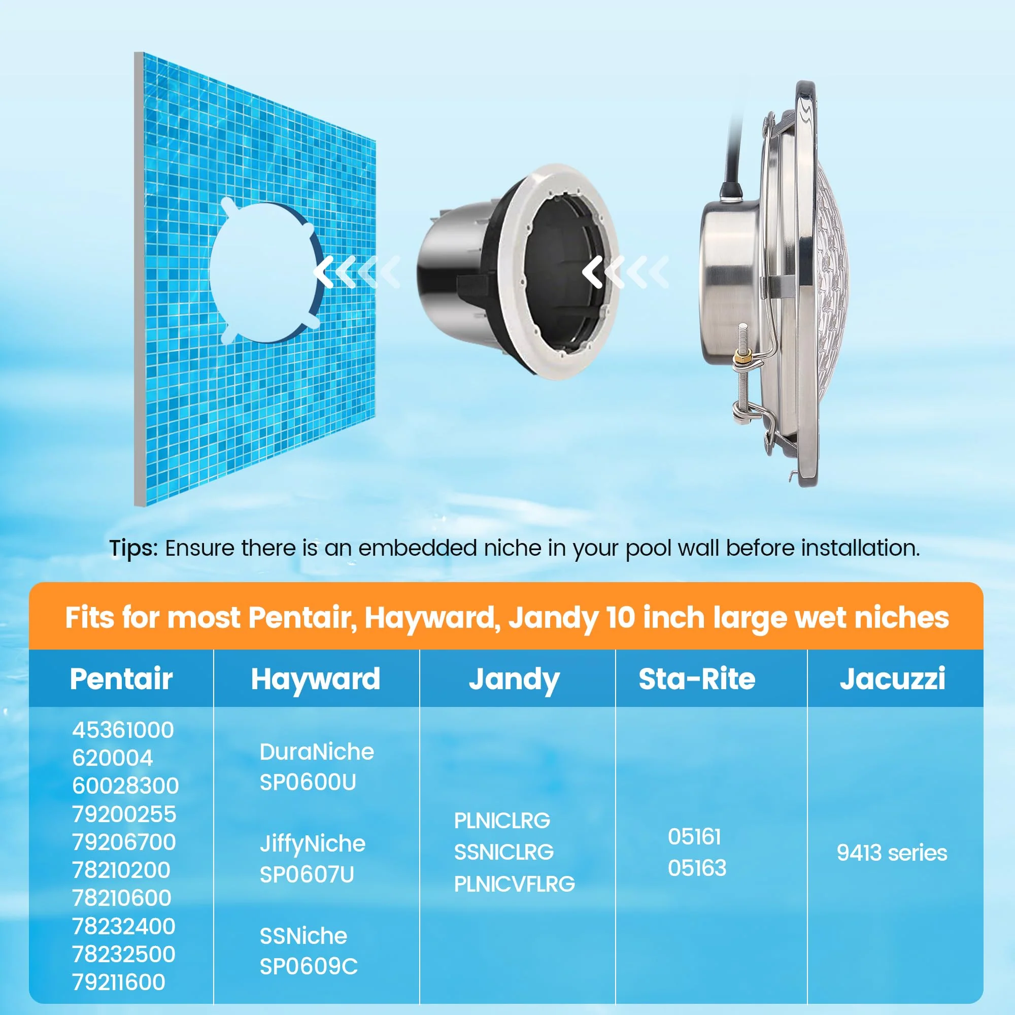 SURAIELEC Pool Lights for Inground Pool, 10 Inch 120V LED Underwater Light, 35W (300W Equivalent), 4000LM, Cool White 6000K, Fits 10" Large Wet Niches, Stainless Steel Housing, 50FT Cord - Image 6