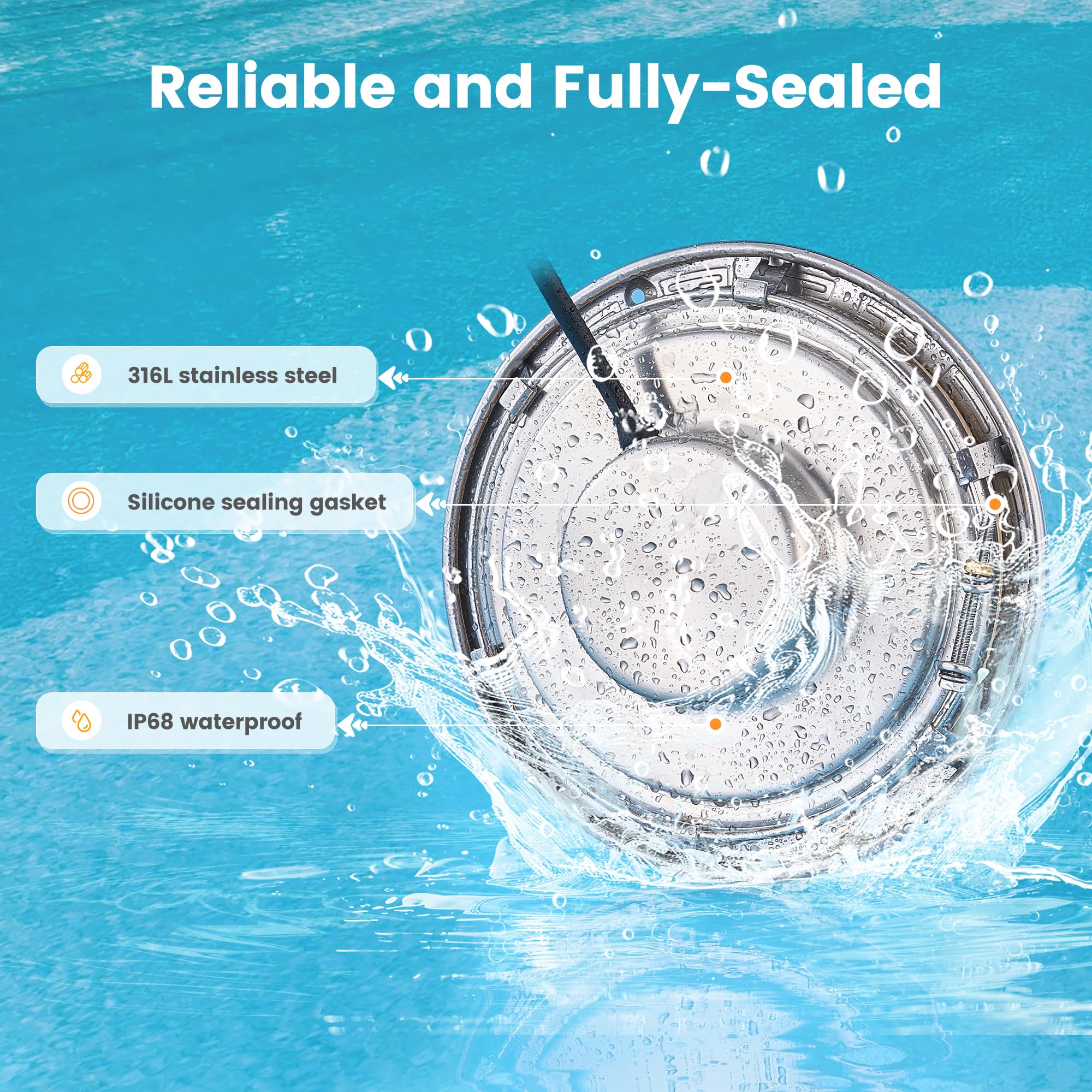 SURAIELEC Pool Lights for Inground Pool, 10 Inch 120V LED Underwater Light, 35W (300W Equivalent), 4000LM, Cool White 6000K, Fits 10" Large Wet Niches, Stainless Steel Housing, 50FT Cord - Image 7