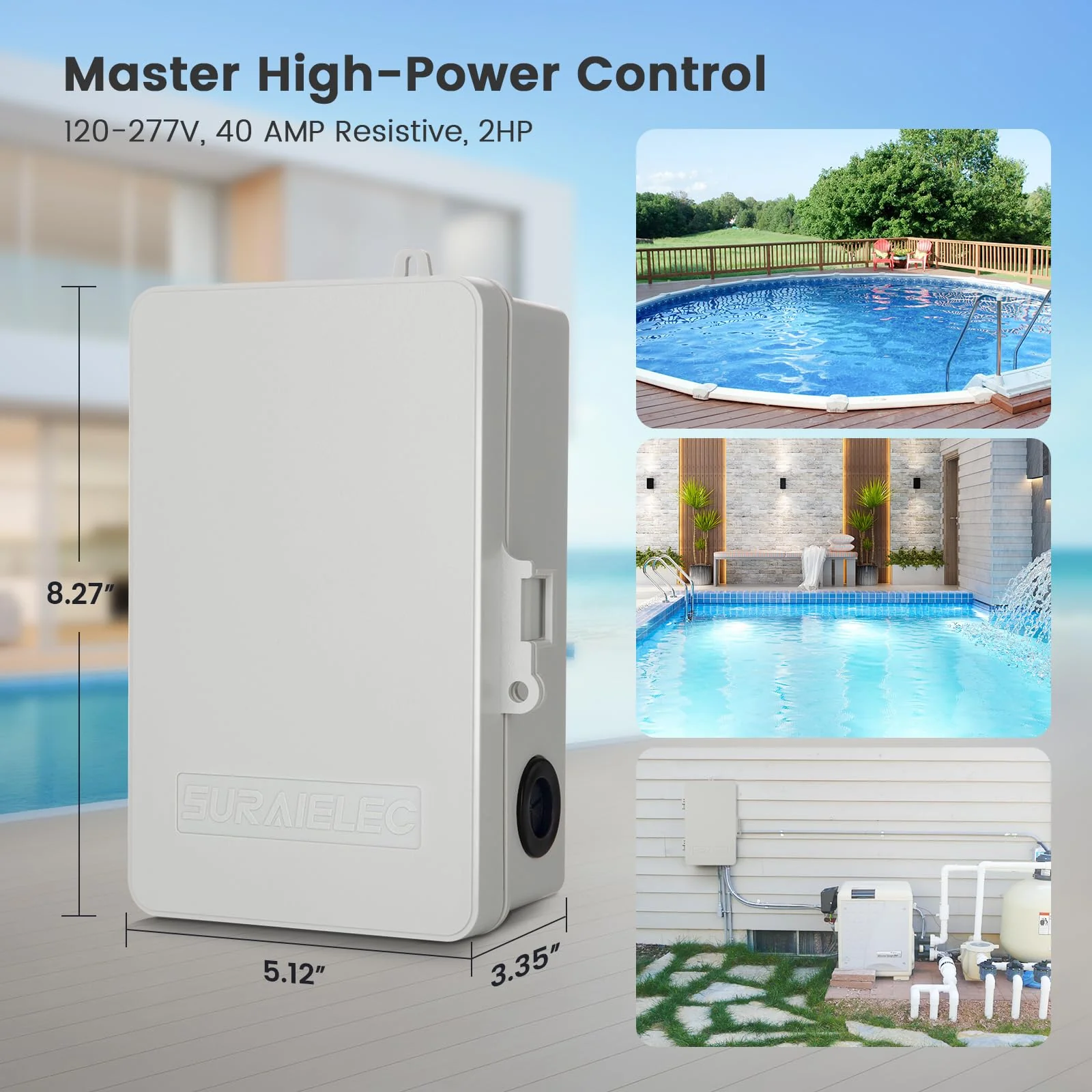 SURAIELEC Pool Timer, 7-Day Digital Pump Timer Switch, 40 AMP Heavy Duty, 120/240/277 VAC, 2HP Programmable Switch Box for Swimming Pool, Hot Water Heater, Lights, Outdoor/Indoor Use - Image 2
