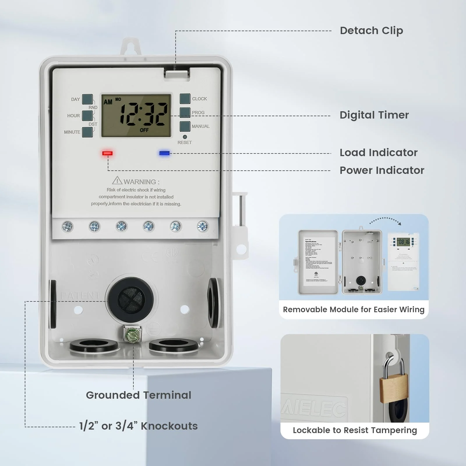 SURAIELEC Pool Timer, 7-Day Digital Pump Timer Switch, 40 AMP Heavy Duty, 120/240/277 VAC, 2HP Programmable Switch Box for Swimming Pool, Hot Water Heater, Lights, Outdoor/Indoor Use - Image 3
