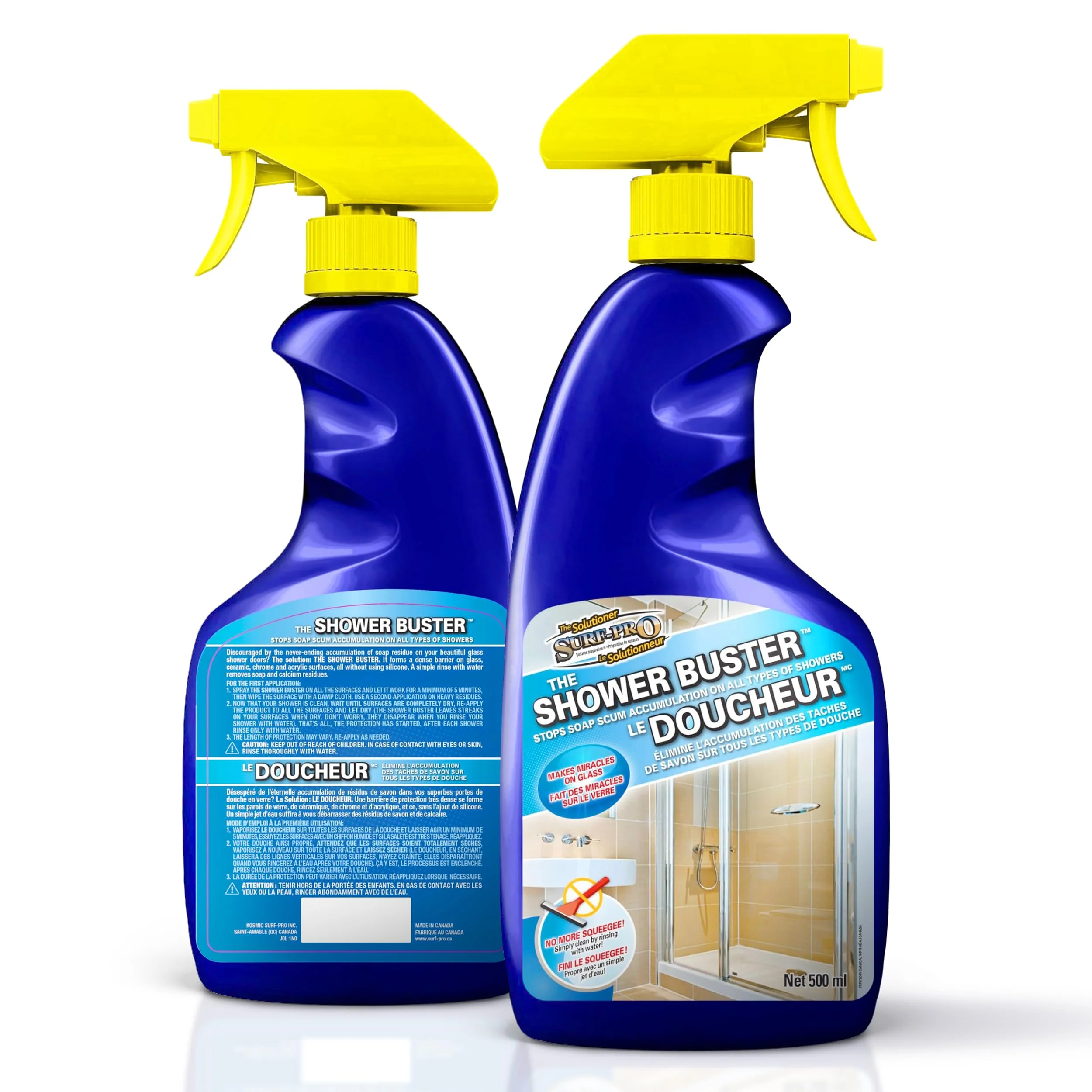 SURF PRO Shower Glass Door Cleaner – Shower Buster Spray for Soap Scum & Hard Water Stains – No Scrub Bathroom Cleaner for Glass, Tile, Chrome, Ceramic, RV and Septic Safe (500ml / 16.9oz) - Image 2