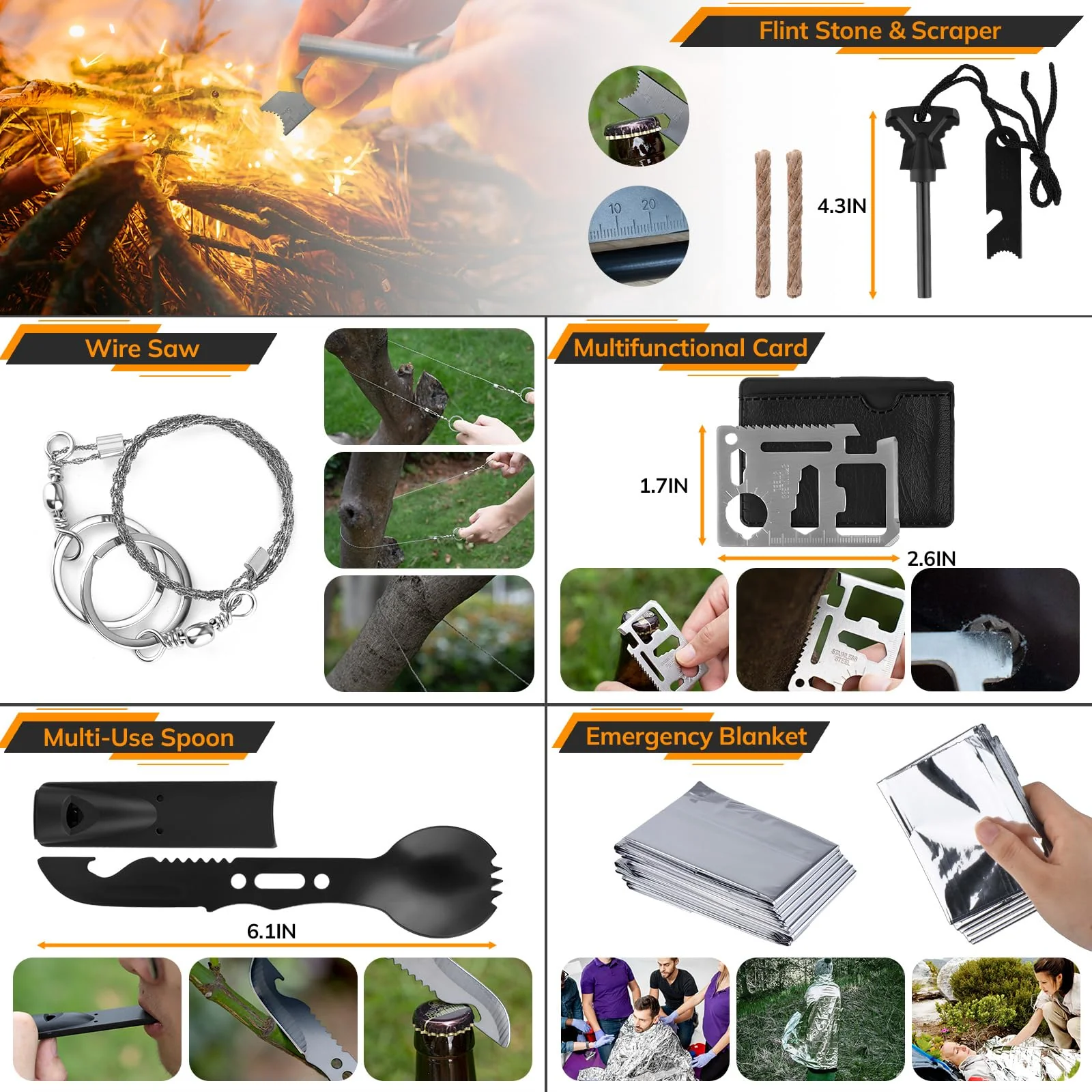 Survival Kit, 250pcs Survival Tools Tactical Gear and Trauma Bag, Survival First Aid Kit with Molle Crossbody Bag & Emergency Tent for Earthquake, Bug Out, Outdoor Adventure, Gifts for Christmas Men - Image 4