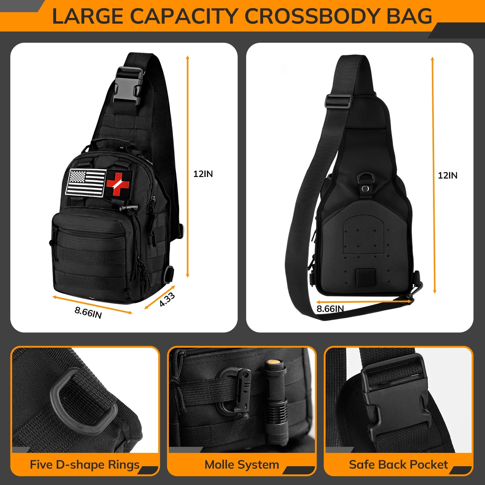 Survival Kit, 250pcs Survival Tools Tactical Gear and Trauma Bag, Survival First Aid Kit with Molle Crossbody Bag & Emergency Tent for Earthquake, Bug Out, Outdoor Adventure, Gifts for Christmas Men - Image 7