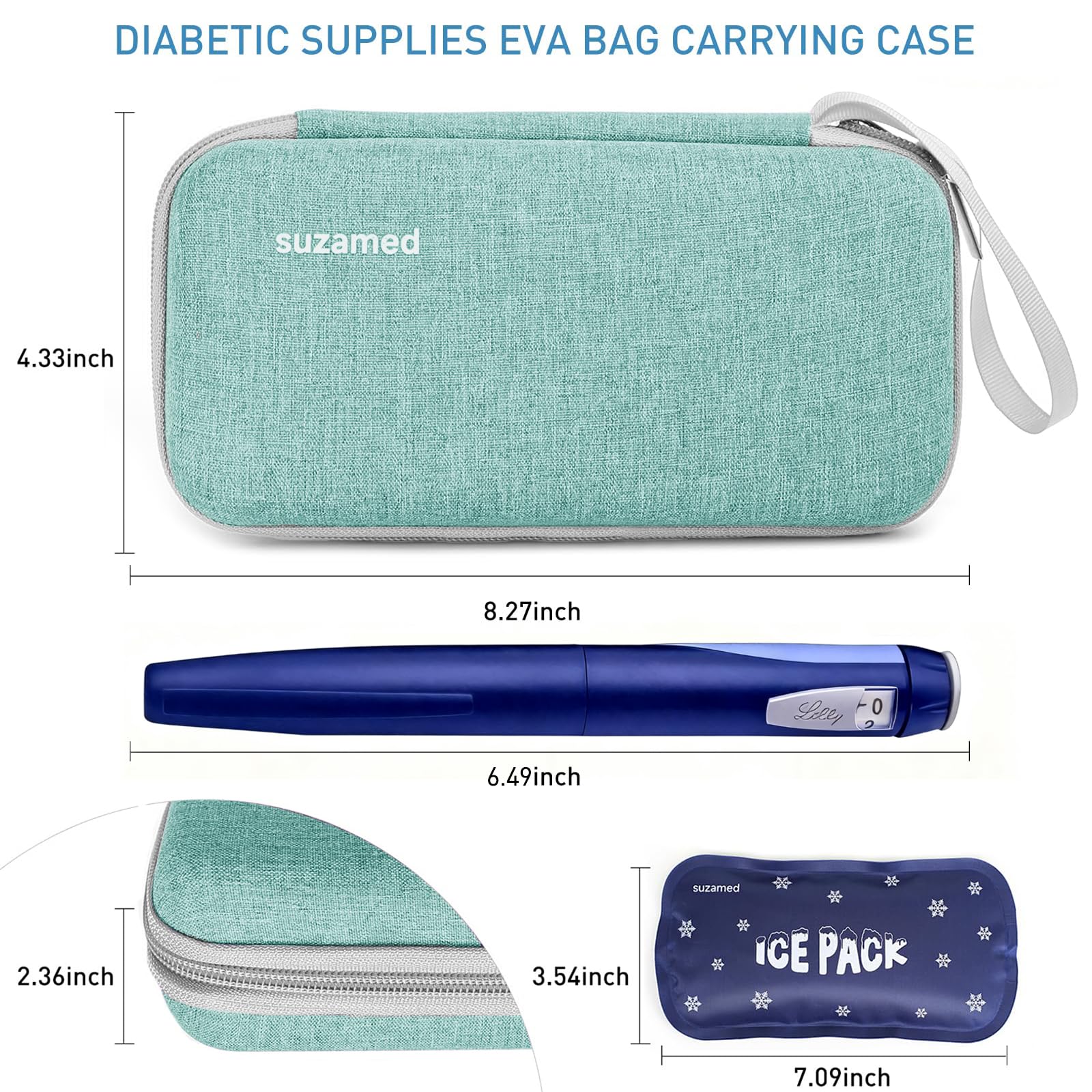 suzamed Insulin Cooler Travel Case,EVA Insulation Travel Medicine Kit with 2 Ice Packs for Diabetes Care,Insulin Pen and Other Diabetic Supplies (Green) - Image 5