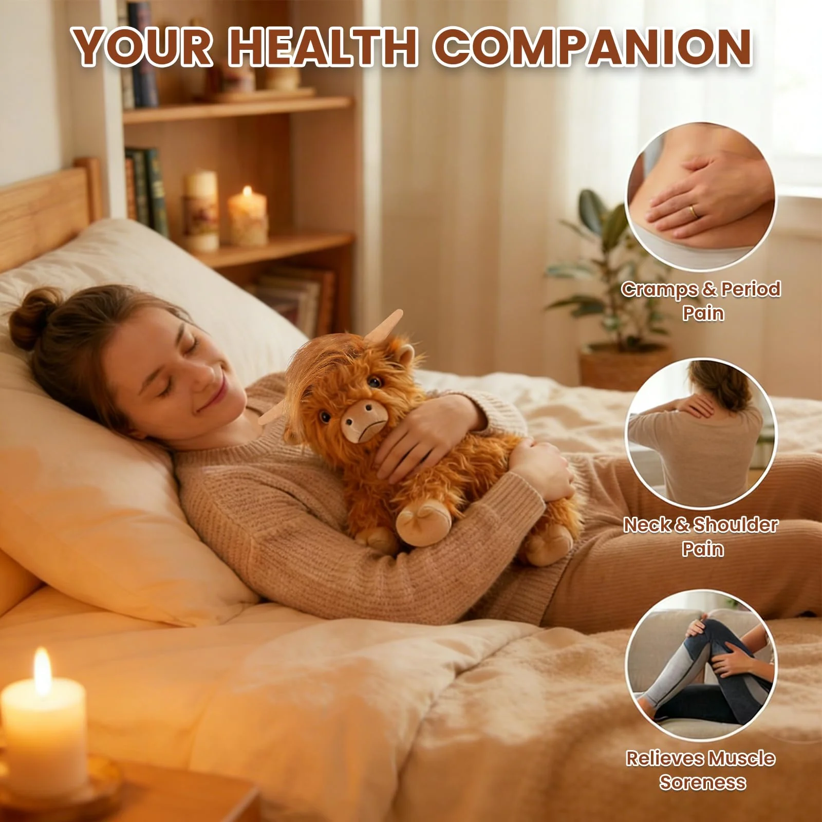 SuzziPals Heatable & Coolable Highland Cow Stuffed Animals Plushie, Microwavable Heating Pad for Soothing & Relaxation, Lavender Scented Cattle Plush Toys for Stress Relief, Stuffed Cow Gifts - Image 3