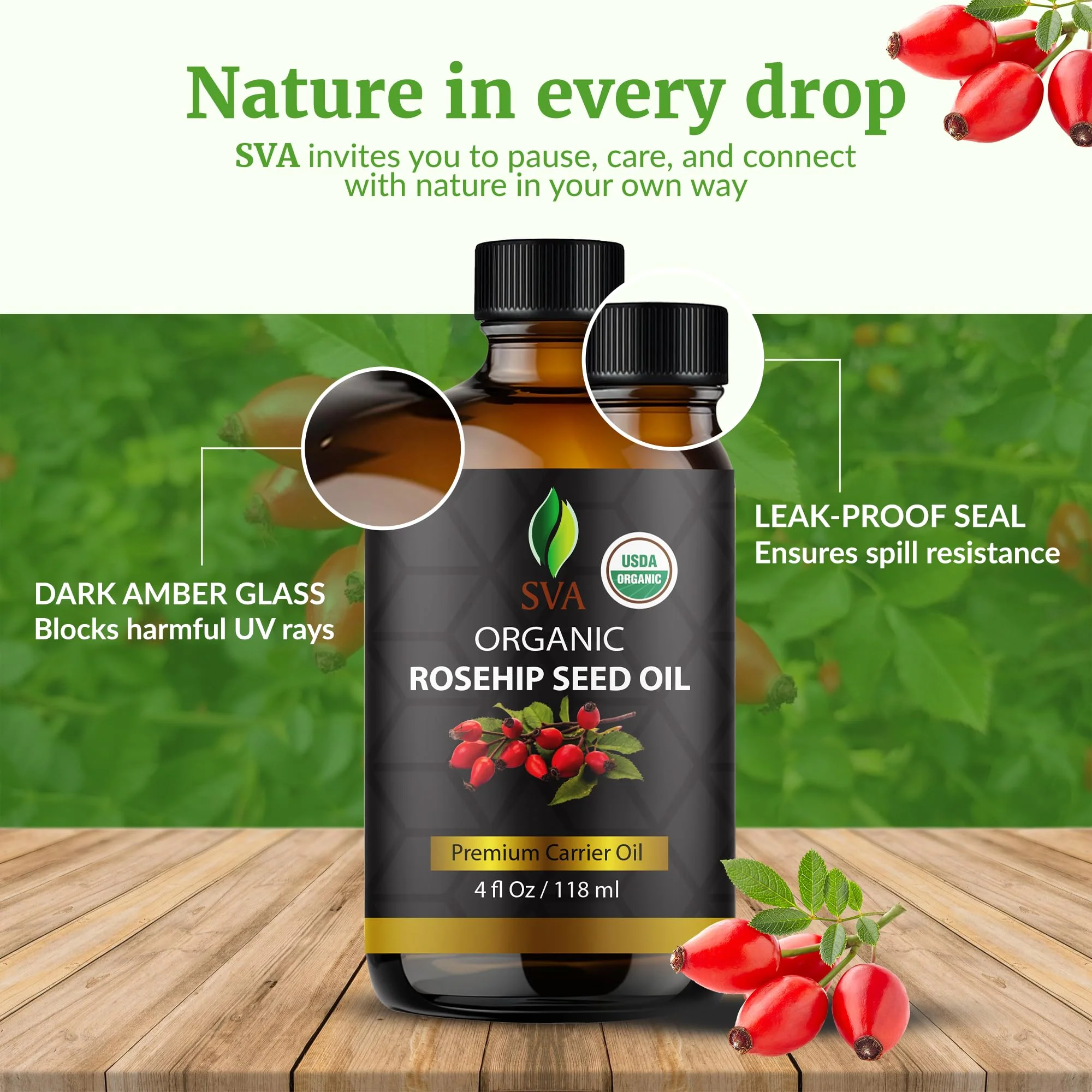 SVA Rosehip Seed Oil Organic - 4 Fl Oz – 100% Natural Cold Pressed Organic Rosehip Oil - for Face, Skin Care, Hair Care, Scalp Massage & Body Massage – Carrier Oil with Dropper - Image 7