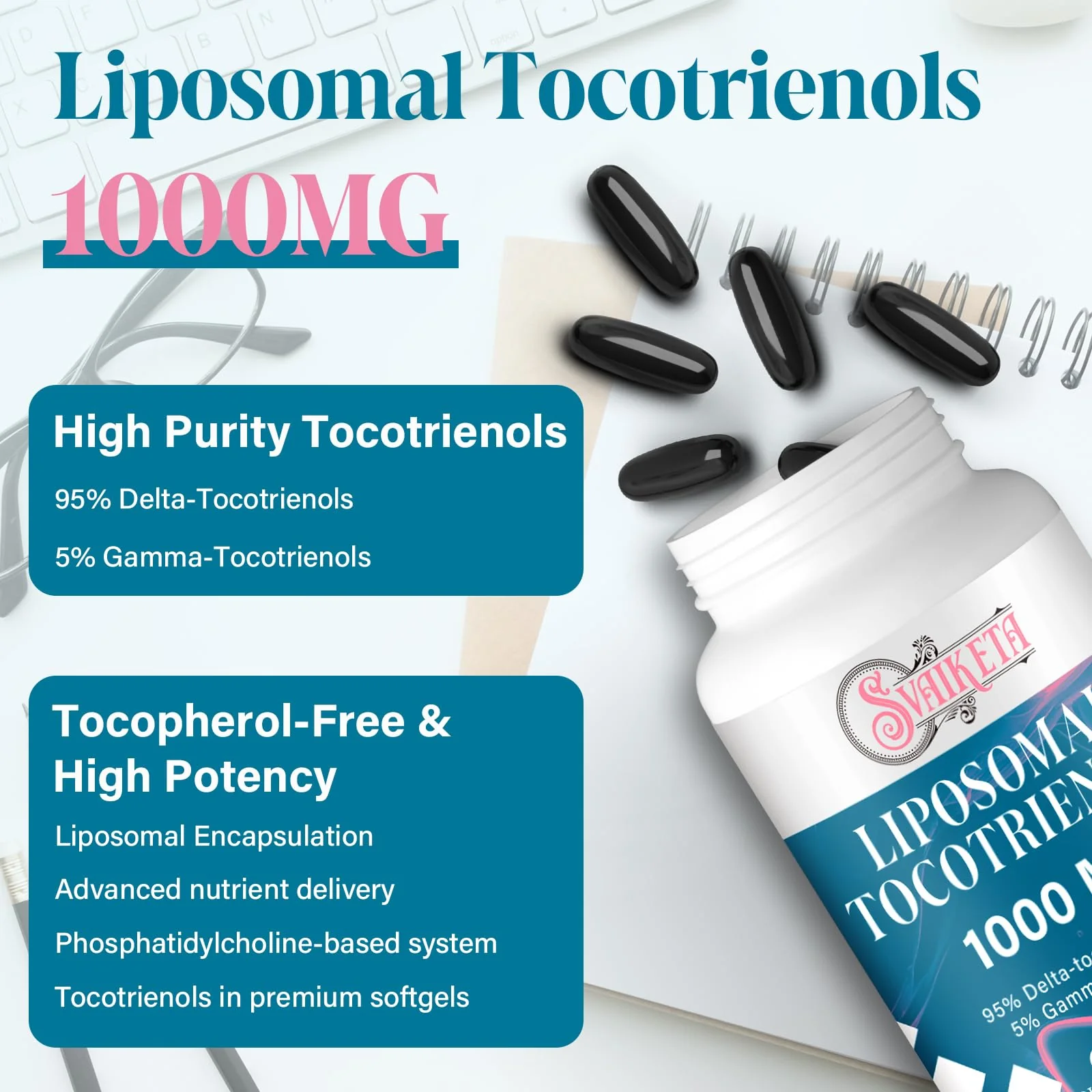 Svaiketa Liposomal Tocotrienols Supplement 1000mg, Vitamin E, Advanced Formula with 95% Delta-Tocotrienols & 5% Gamma-Tocotrienols - 60 Softgels (2 Bottles) - Image 5