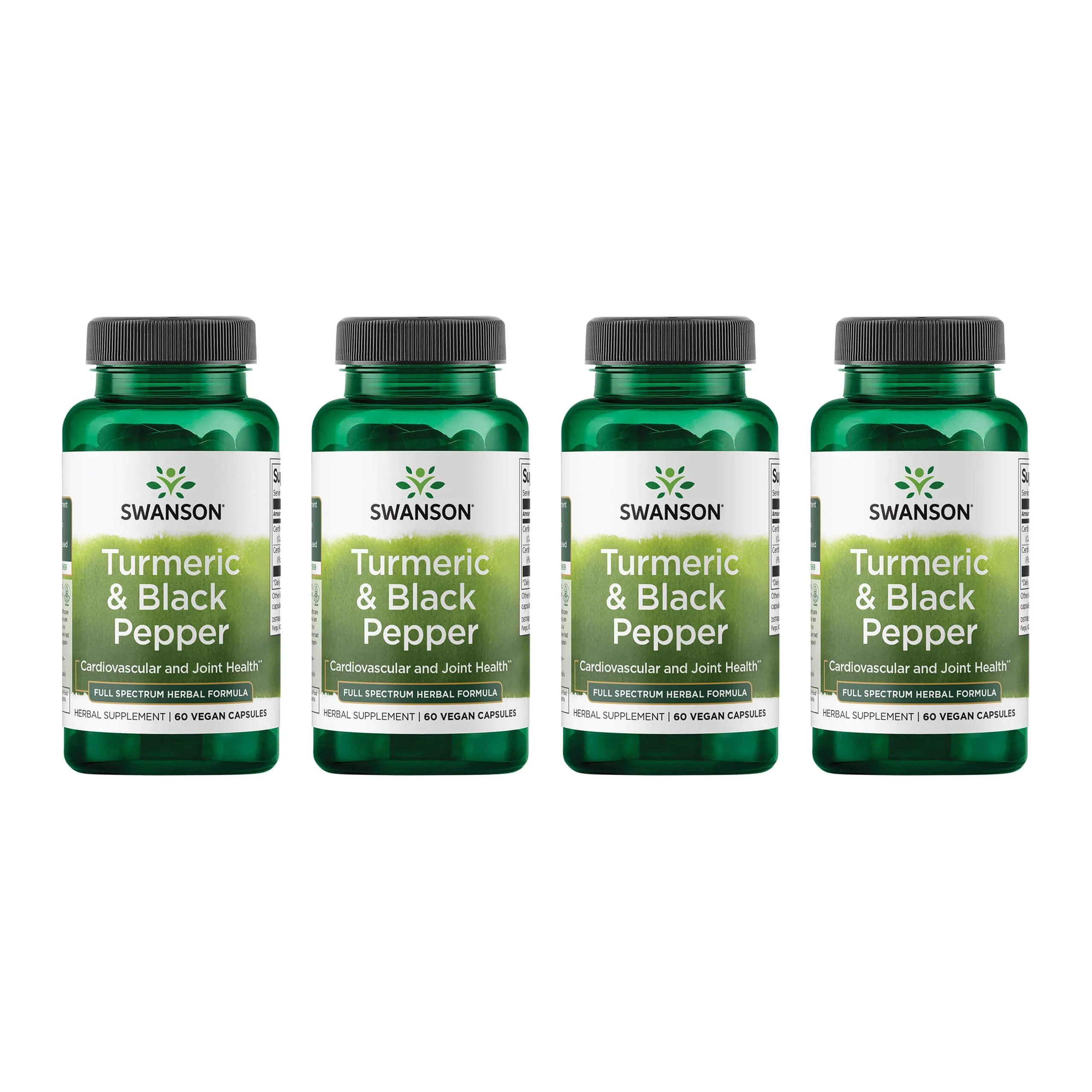 Swanson Organic Turmeric & Black Pepper Joint Health Supplement for Active Adults Seeking Anti-Inflammatory Support with Enhanced Bioavailability (60 Vegan Capsules, 4 Pack)