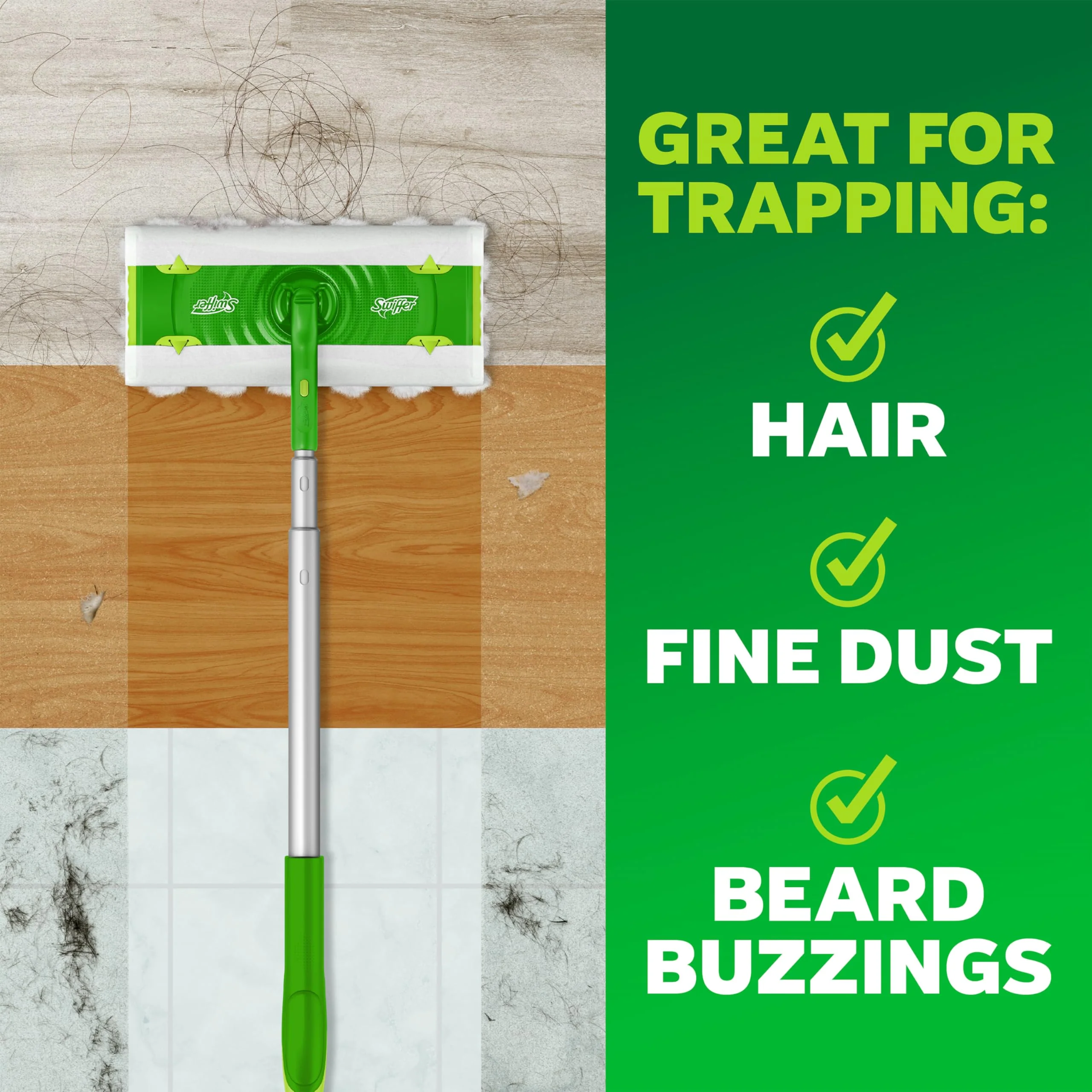 Swiffer Hair Magnet Deluxe Starter Kit with Collapsible Pole, 9 Hair Magnet Dry Cloths, 2 Bonus Mop & Go Wet Cloths - Image 11
