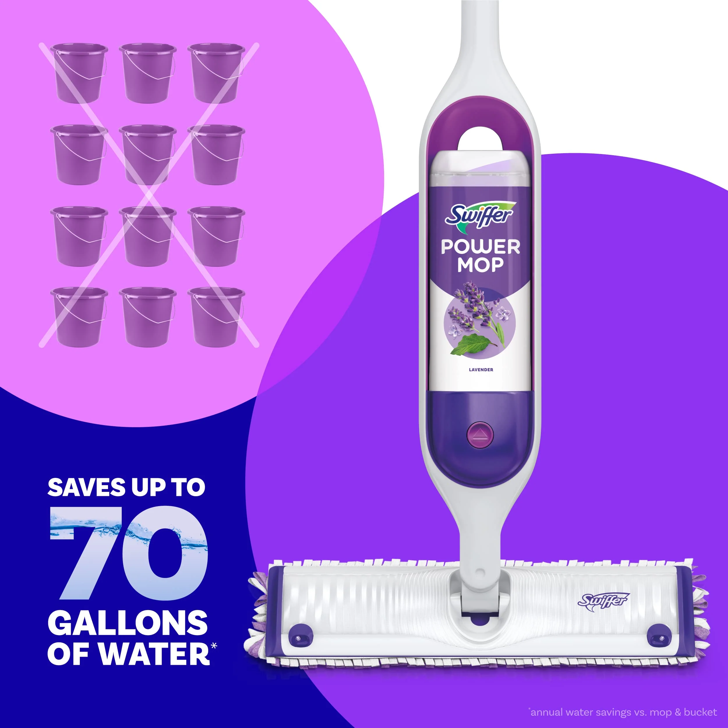 Swiffer Power Mop Refill, Floor Cleaner for Mopping Tile, Vinyl, Laminate, Wood in Home, Bathroom, Kitchen, All Purpose Multi-Surface Cleaning, 5 Pads + 1 Lavender Solution (Pack of 2) - Image 2