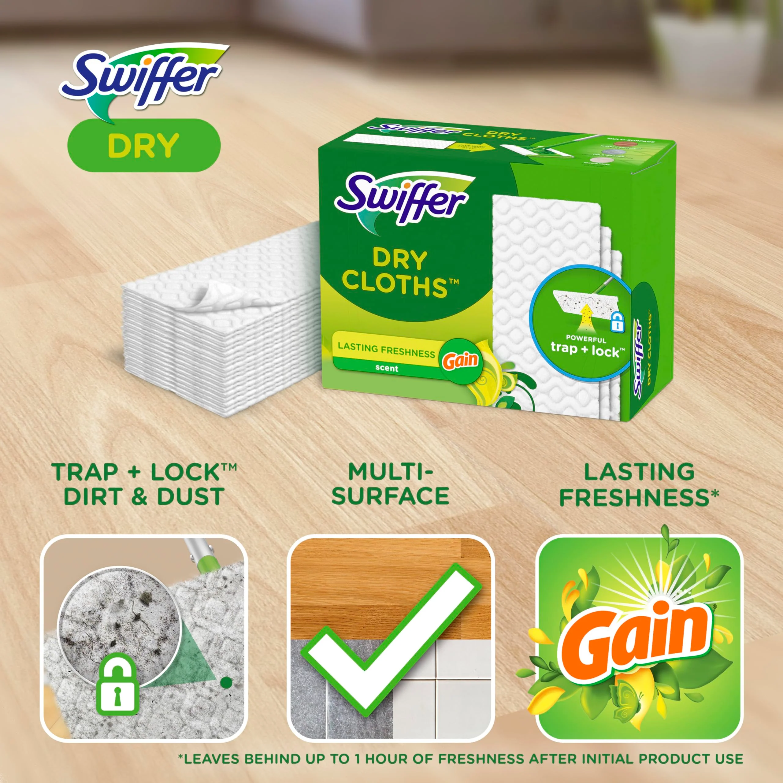 Swiffer Sweep + Mop, Dry Pads Refill, Floor Cleaner for Dirt, Dust, Hair, Cleaning Cloths for Mopping Home, Bathroom, Kitchen, Dust Mop, Floor Duster, Unscented, 52ct - Image 2
