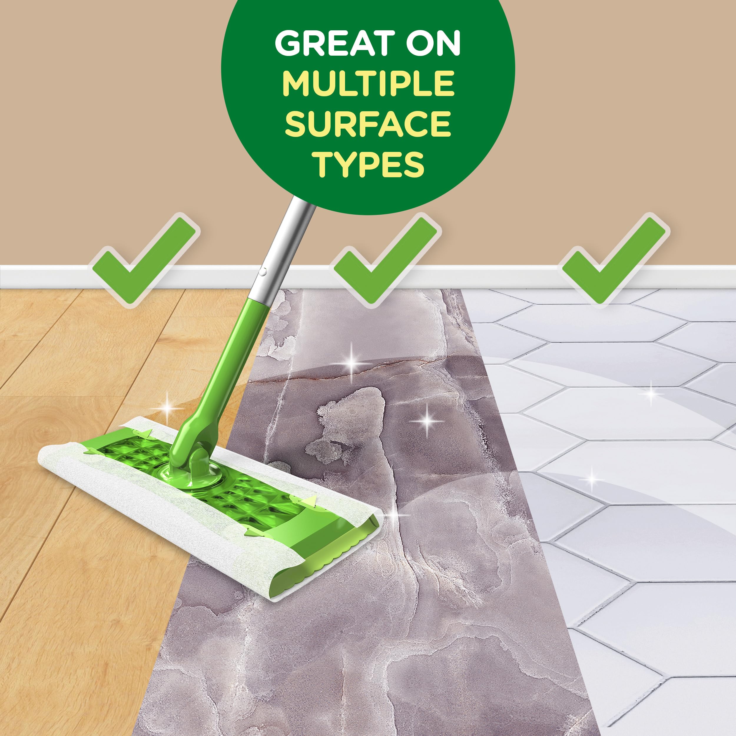 Swiffer Sweep + Mop, Dry Pads Refill, Floor Cleaner for Dirt, Dust, Hair, Cleaning Cloths for Mopping Home, Bathroom, Kitchen, Dust Mop, Floor Duster, Unscented, 52ct - Image 5