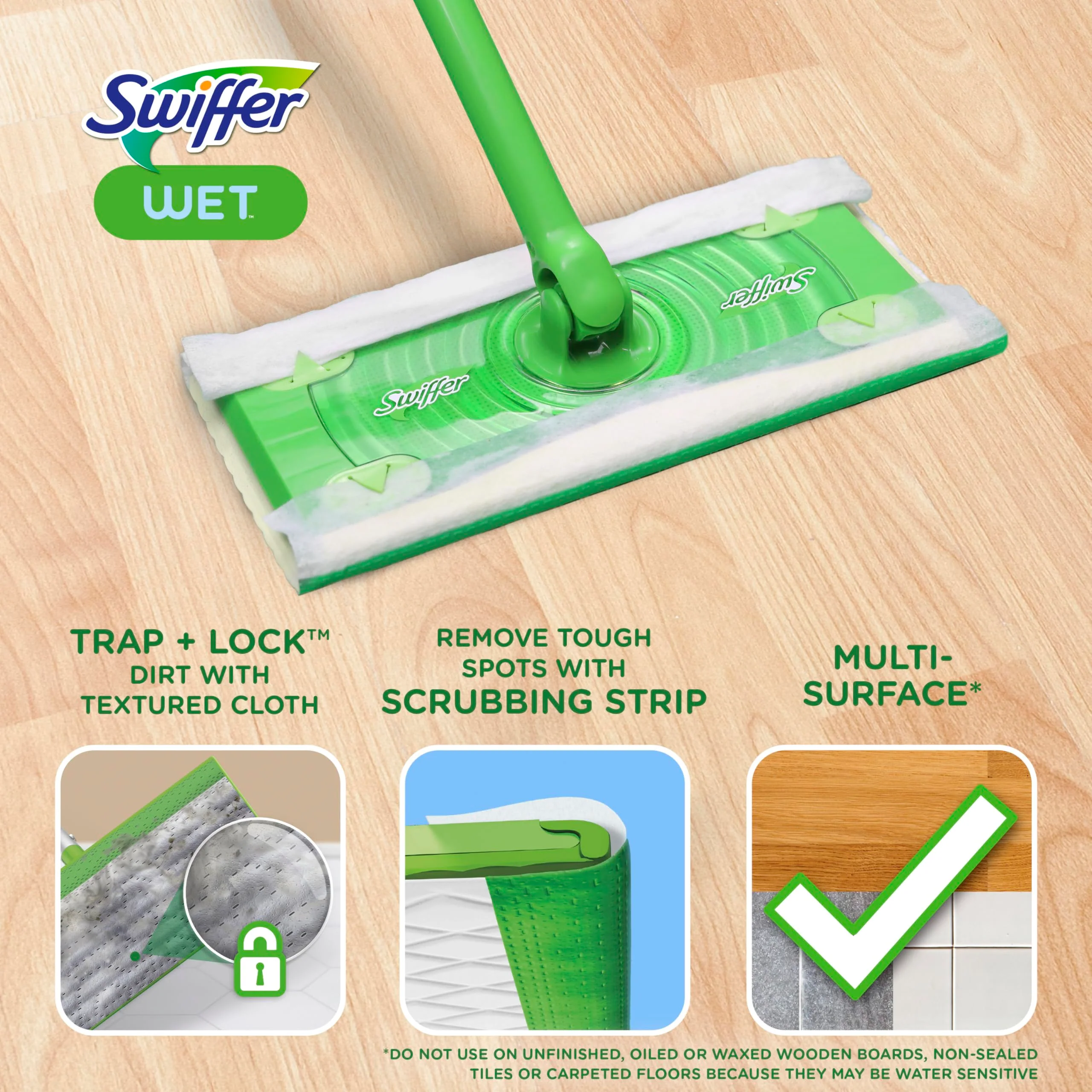 Swiffer Sweep + Mop, Wet Pads Refill, Floor Cleaner for Dirt, Dust, Hair, Cleaning Cloths for Mopping Home, Bathroom, Kitchen, All Purpose Multi-Surface Floor Wipes, Fresh and Gain, 36ct - Image 8