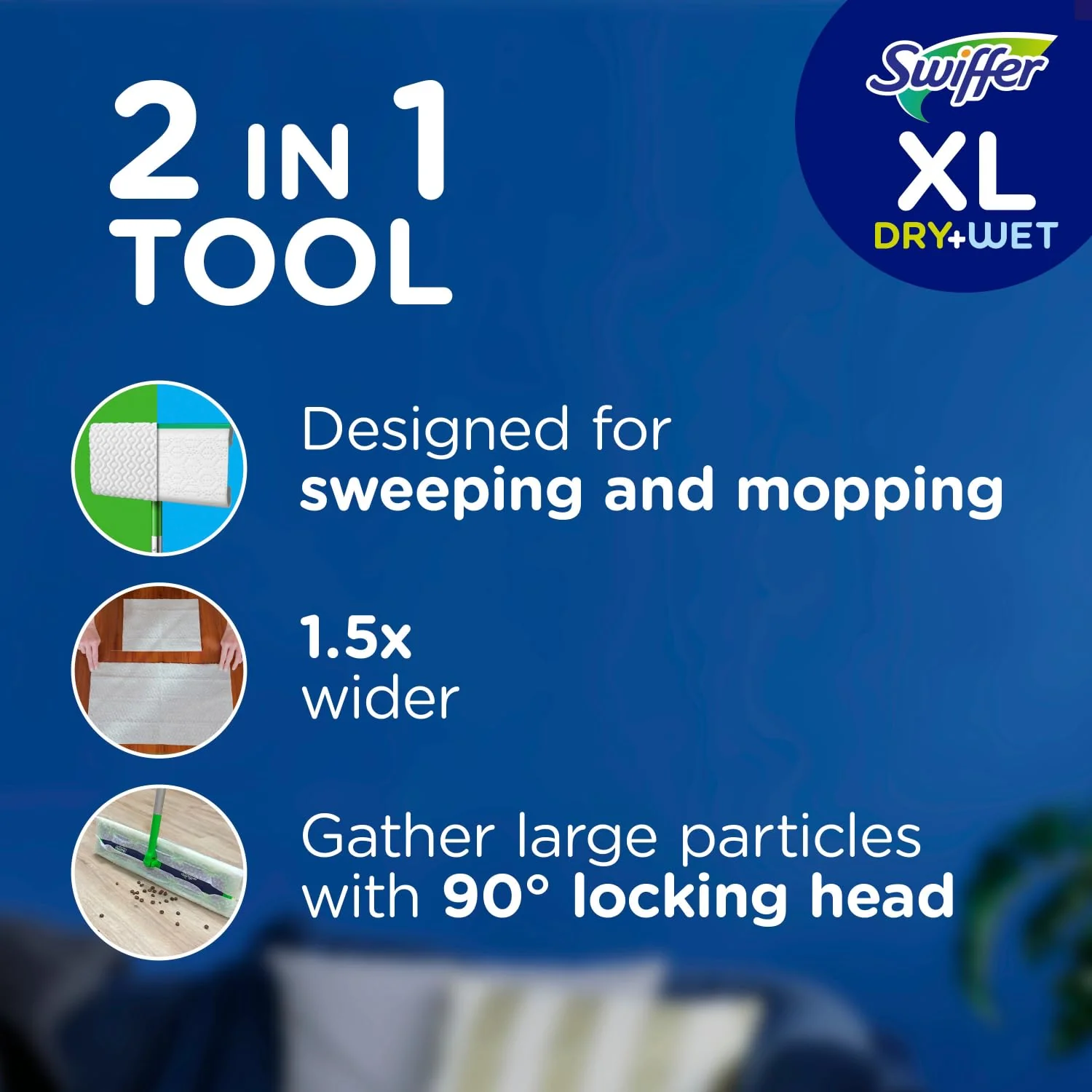 Swiffer Sweep + Mop XL, Broom & Mop Alternative, Floor Cleaner for Dirt, Dust, Hair, All Purpose Cleaning Tool for Home, Bathroom, Kitchen, Set Includes 1 XL Sweeper 8 XL Dry Pads 2 XL Wet Pads Fresh - Image 10