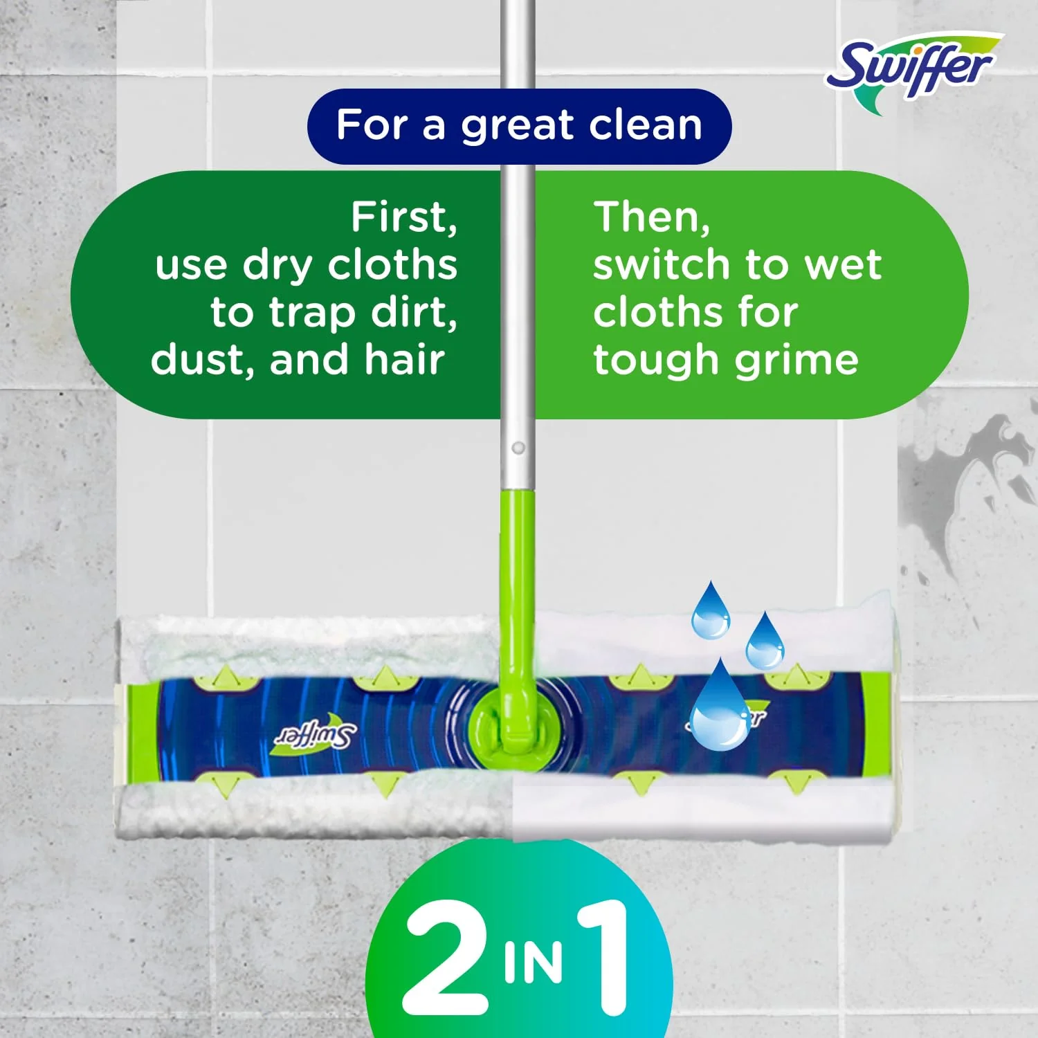 Swiffer Sweep + Mop XL, Broom & Mop Alternative, Floor Cleaner for Dirt, Dust, Hair, All Purpose Cleaning Tool for Home, Bathroom, Kitchen, Set Includes 1 XL Sweeper 8 XL Dry Pads 2 XL Wet Pads Fresh - Image 5