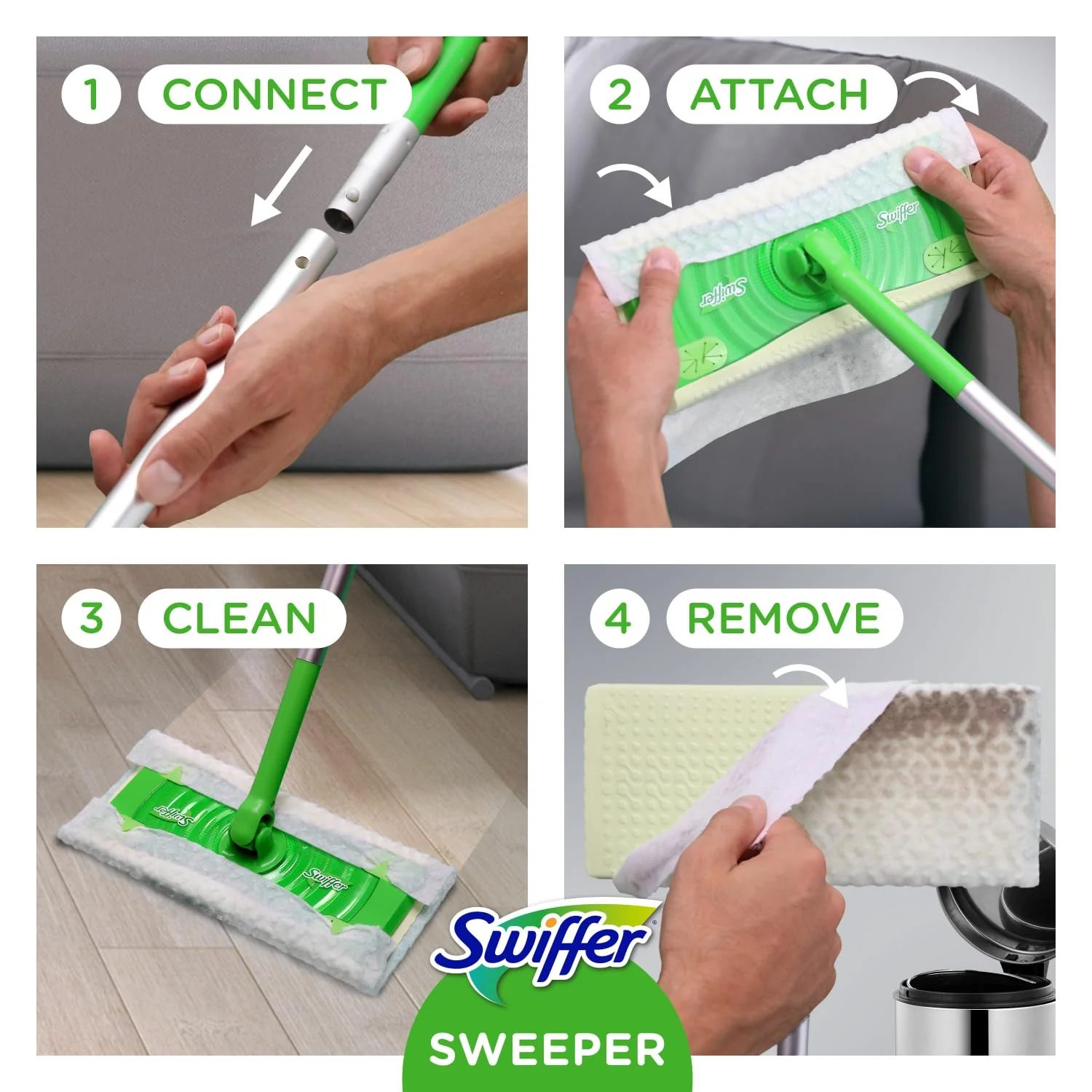 Swiffer Sweeper 2-in-1 Mops for Floor Cleaning, Dry and Wet Multi Surface Floor Cleaner, Sweeping and Mopping Starter Kit, Includes 1 Mop + 19 Refills, 20 Piece Set - Image 4