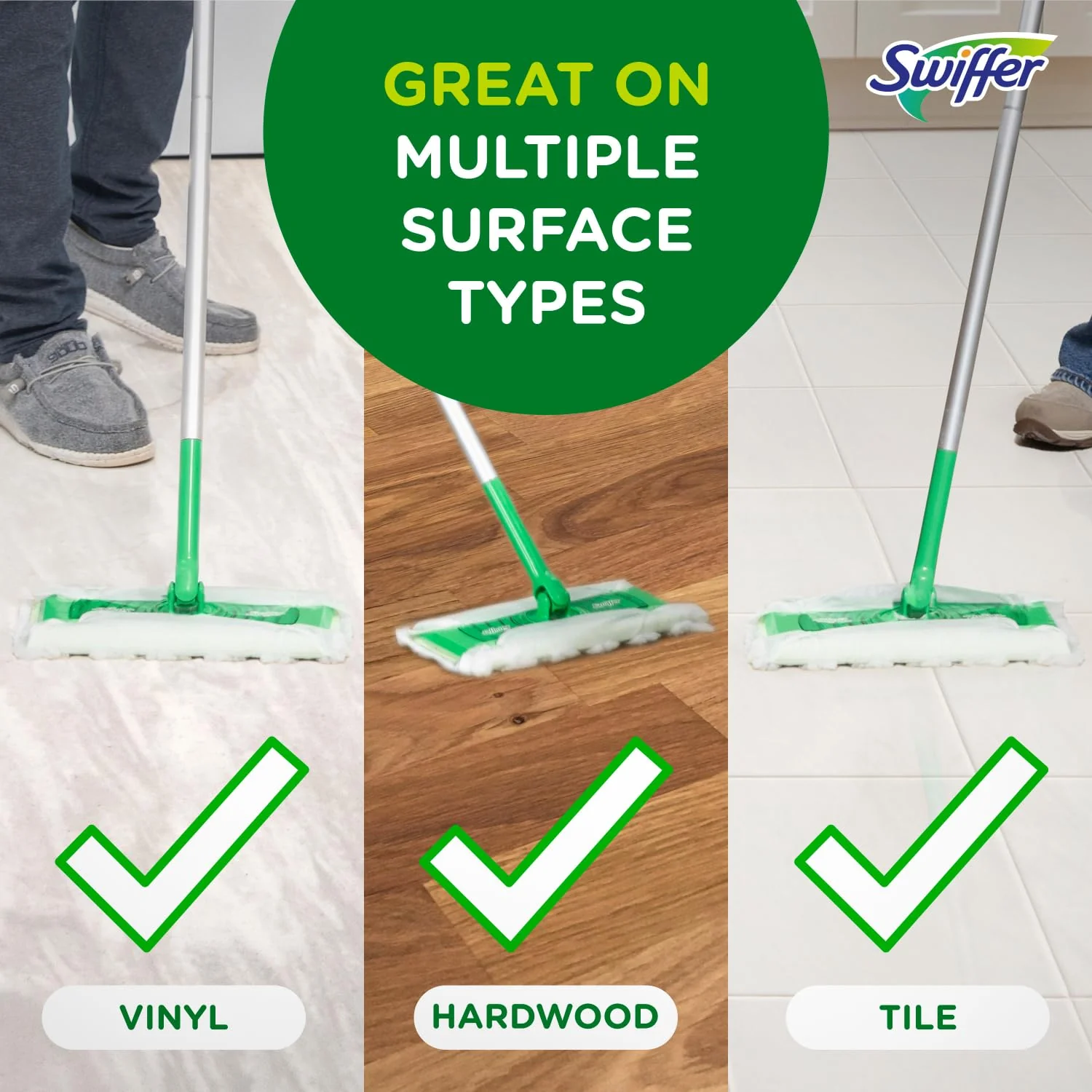 Swiffer Sweeper 2-in-1 Mops for Floor Cleaning, Dry and Wet Multi Surface Floor Cleaner, Sweeping and Mopping Starter Kit, Includes 1 Mop + 19 Refills, 20 Piece Set - Image 7