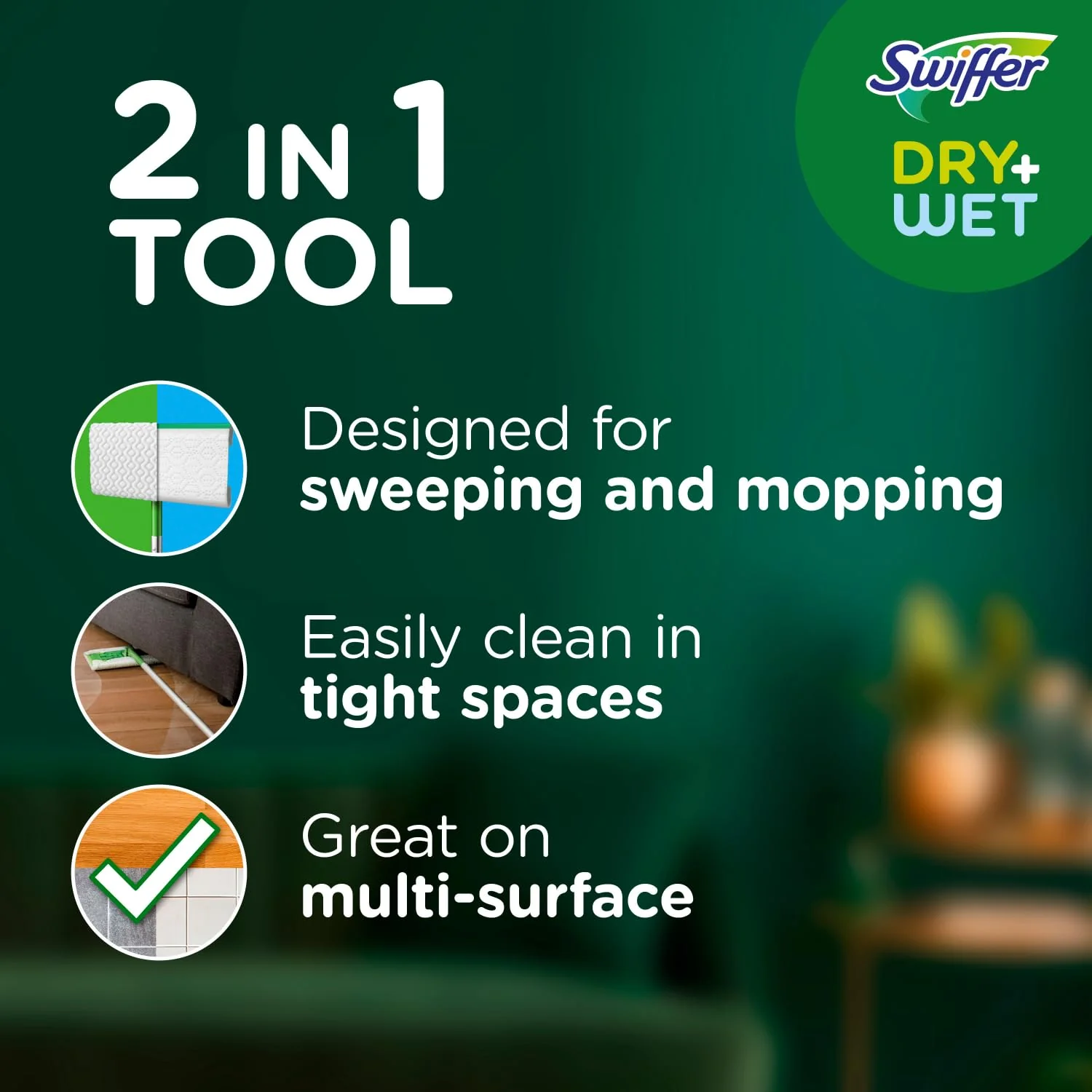 Swiffer Sweeper 2-in-1 Mops for Floor Cleaning, Dry and Wet Multi Surface Floor Cleaner, Sweeping and Mopping Starter Kit, Includes 1 Mop + 19 Refills, 20 Piece Set - Image 9