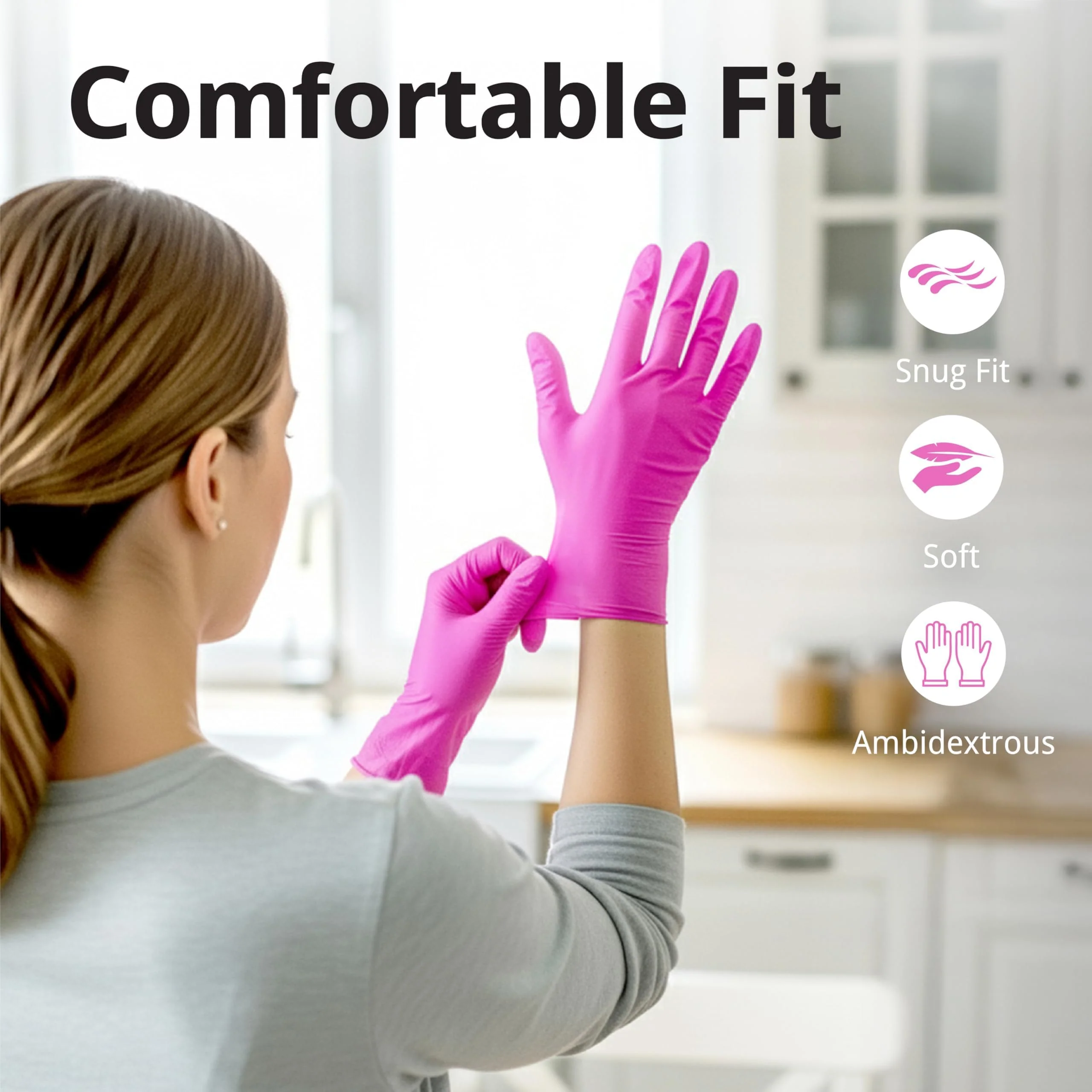 SwiftGrip Pink Gloves Powder-Free Nitrile Gloves, 100ct Box - 3-Mil, Gloves Disposable Latex Free, for Kitchen, Cleaning, Estheticians, Hair Stylist - Pink/Fuchsia(Small) - Image 2