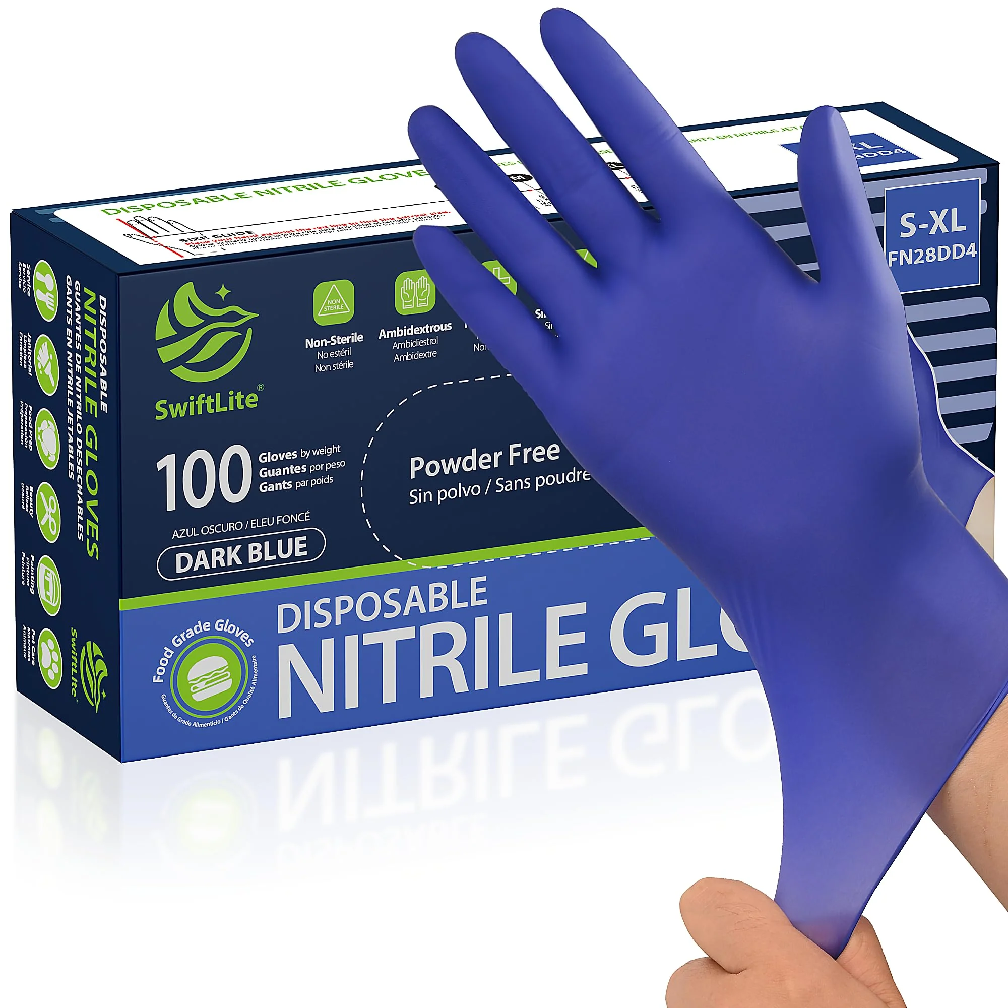 SWIFTLITE Disposable Nitrile Gloves, Food Safe, Latex-Free Powder-Free, Kitchen Rubber Gloves for Cooking, Cleaning and Food Prep (Medium, 300)