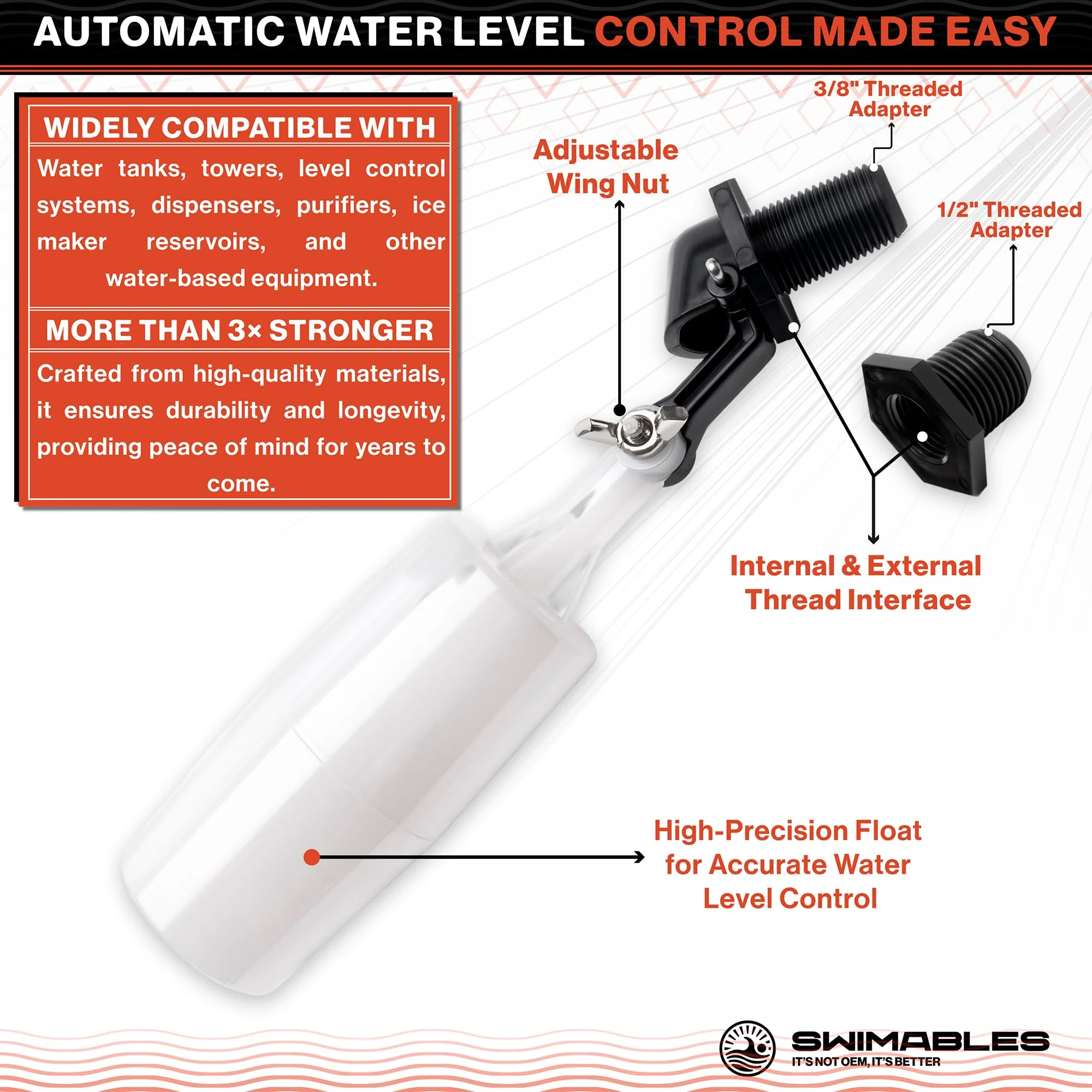 Swimables 3/8" and 1/2" Pool Auto Fill Float Valve Replacement | Includes Adapter From 3/8 Inch to 1/2 Inch | Compatible with Most Water Float Valve For Water Tank and Pool Water Leveler Auto Fill - Image 6