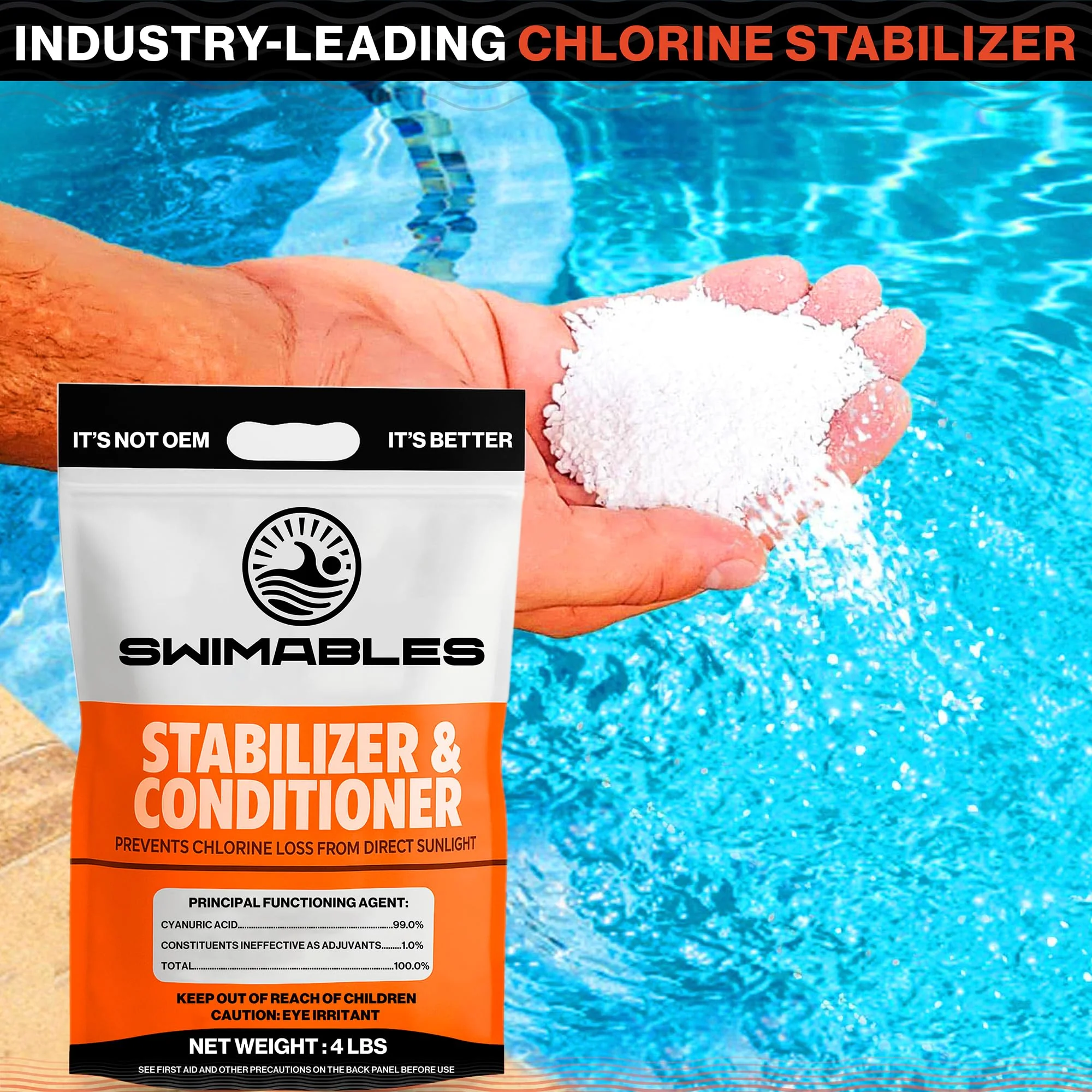 Swimables 4-Pounds Premium Pool Stabilizer & Conditioner, Max Strength Cyanuric Acid for Pools, Spa & Salt Water – Reduces Chlorine Loss, Ideal for Swimming & Hot Tubs - Image 5