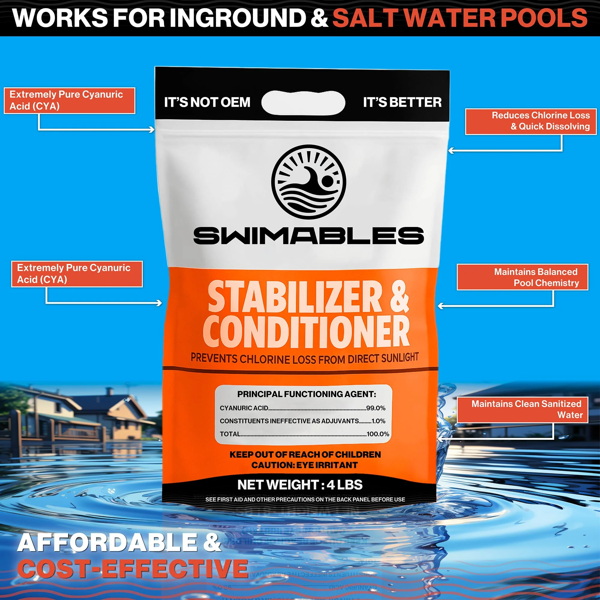 Swimables 4-Pounds Premium Pool Stabilizer & Conditioner, Max Strength Cyanuric Acid for Pools, Spa & Salt Water – Reduces Chlorine Loss, Ideal for Swimming & Hot Tubs - Image 7