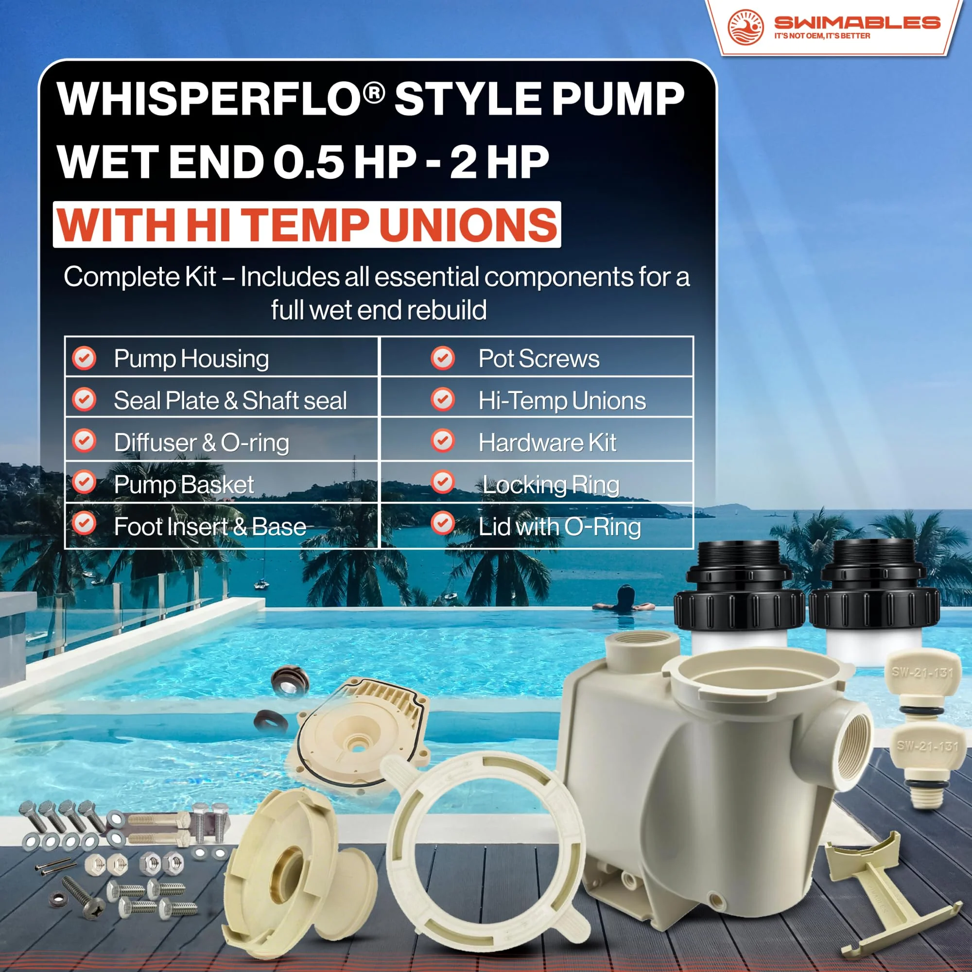 Swimables Complete Wet End Replacement Compatible with Pentair Pool Pump 357149 | Works on All Whisperflo's 0.5 HP - 2 HP | Includes Pump Housing, Hardware Kit, Seal Plate and More | Made in USA - Image 9