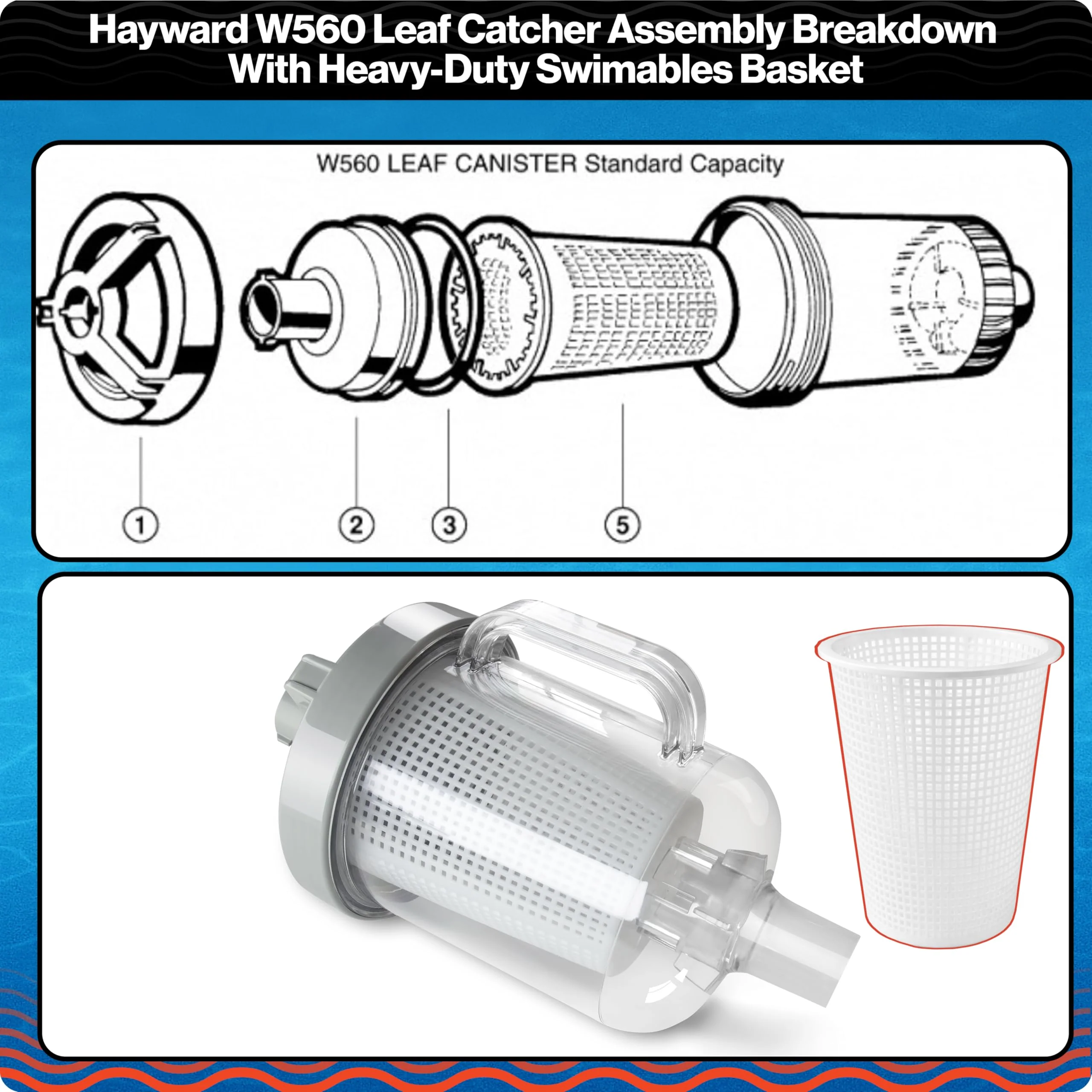 Swimables Leaf Canister Basket Compatible With Hayward W560 Leaf Catcher for Pool Vacuum | Also Compatible With Hayward Pool Vacuum Pool Vacuum Filter AXW431A | Designed for W560 Hayward Leaf Canister - Image 5