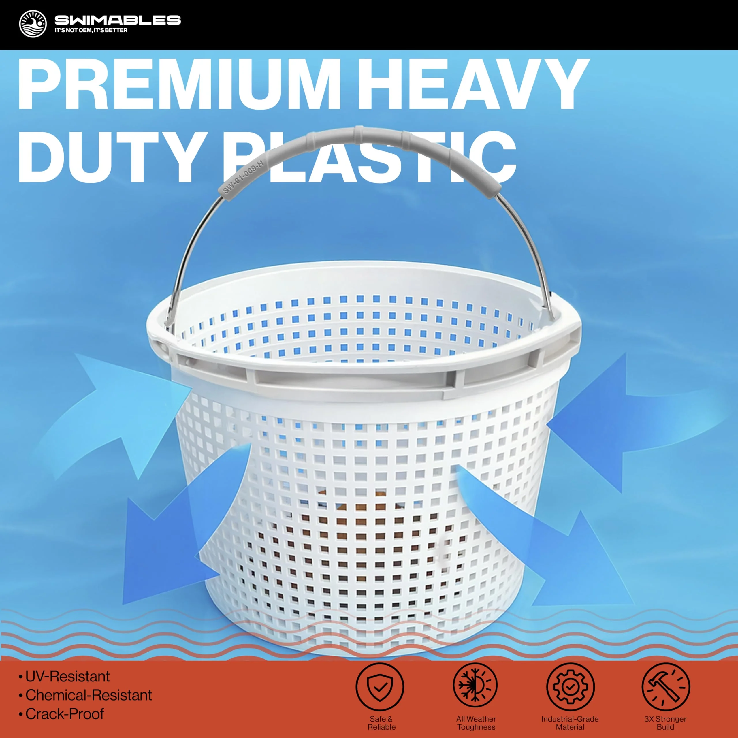 Swimables Pool Skimmer Basket Compatible with Waterway Skimmer Basket 542-3240 for Renegade Skimmers Pool Basket | Built-in Brass Weight | 316 Stainless Steel Handle & Convenient Rubber Grip - Image 7