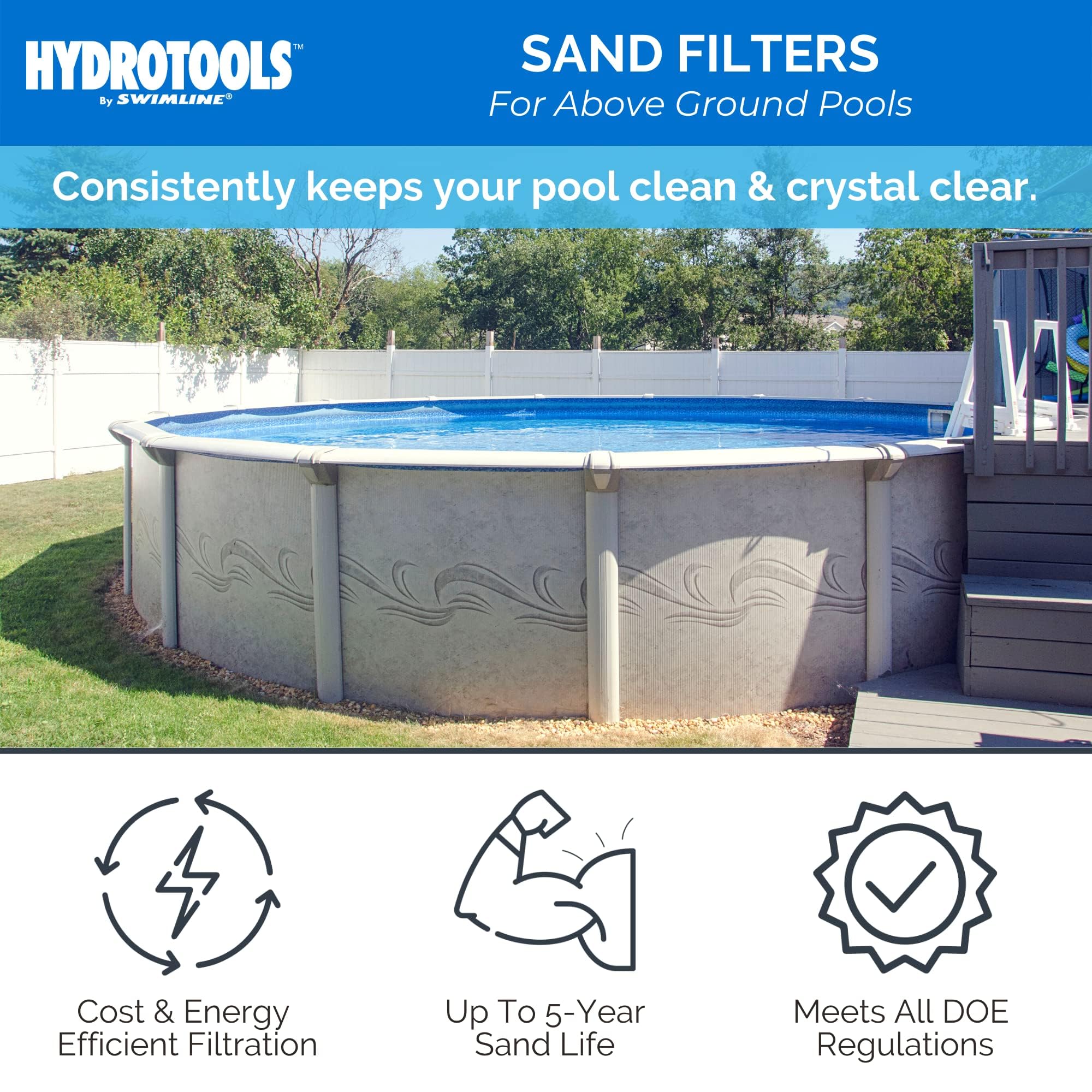 SWIMLINE HYDROTOOLS Complete Sand Filter System, 14" Tank - for Above-Ground & Inground Pools Up to 10,500 Gallons, Single Speed Pump, 0.45 THP, 2,400 GPH, 4-Way Multi-Port Valve, 60 lb Capacity - Image 8