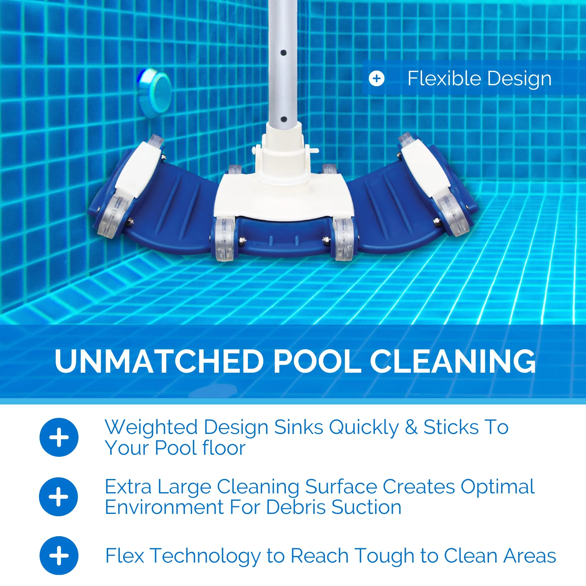 SWIMLINE HYDROTOOLS Manual Vacuum Head Attachment For Inground & Above Ground Pools |Weighted Flexible Swimming Pool Vac Head Rectangle Shape W/ Wheels| Swivel Hose 1-1/4 or 1-1/2’’| Clean 8150 - Image 6