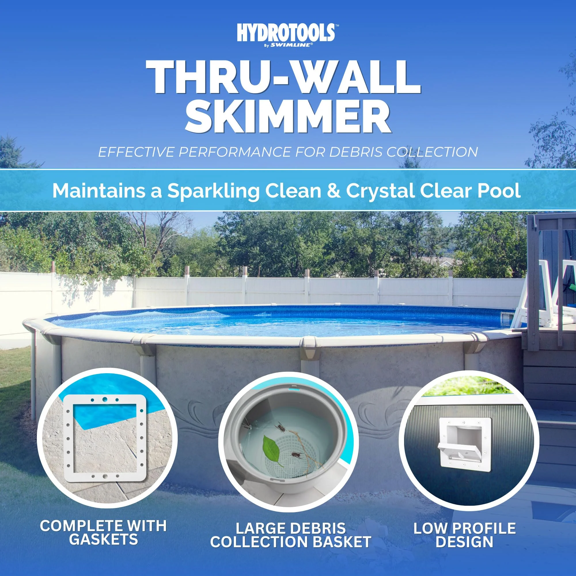 Swimline HYDROTOOLS Standard ABS Thru-Wall Skimmer Kit, White - Includes Return Fitting and Vacuum Plate, Maintenance Accessories for Above Ground and Backyard Deck Swimming Pools - Image 8