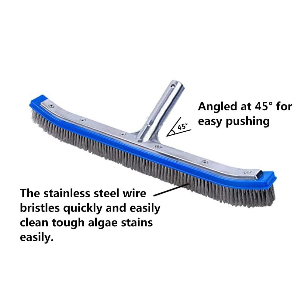 Swimming Pool Brush for Cleaning Pool Walls,Tiles & Floors,Heavy Duty 18" Aluminum Stainless Steel Wire Bristle Pool Scrub Brush for Curved Cleaning Brushes with EZ Clips - Image 5