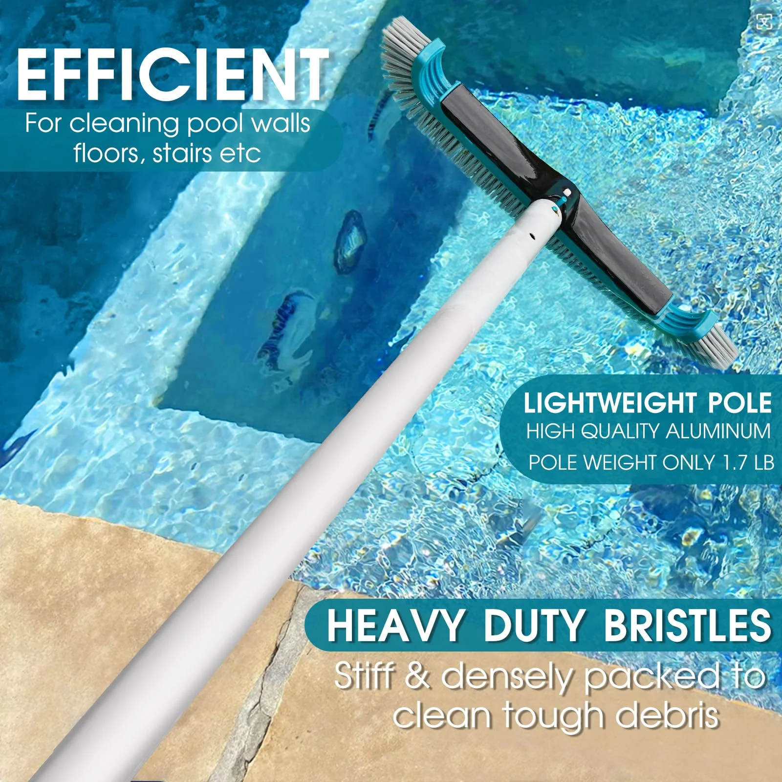 Swimming Pool Cleaning Kit - Aluminum Frame Skimmer Net with 10Ft Adjustable Pole & 17.5” Pool Brush Head, Pools Maintenance Kits for Inground & Above Ground Swimming Pools, Removes Debris - Image 2