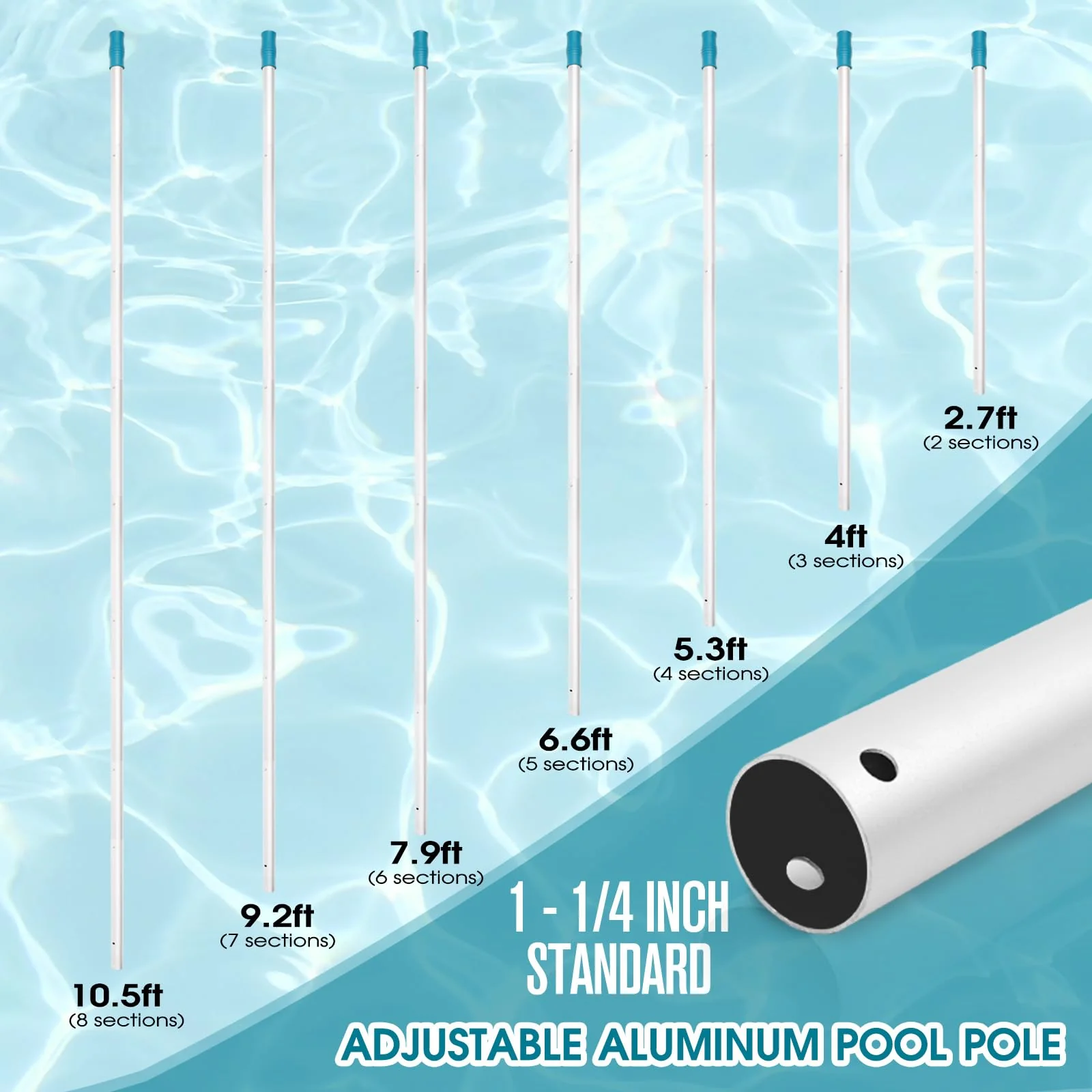 Swimming Pool Cleaning Kit - Aluminum Frame Skimmer Net with 10Ft Adjustable Pole & 17.5” Pool Brush Head, Pools Maintenance Kits for Inground & Above Ground Swimming Pools, Removes Debris - Image 5