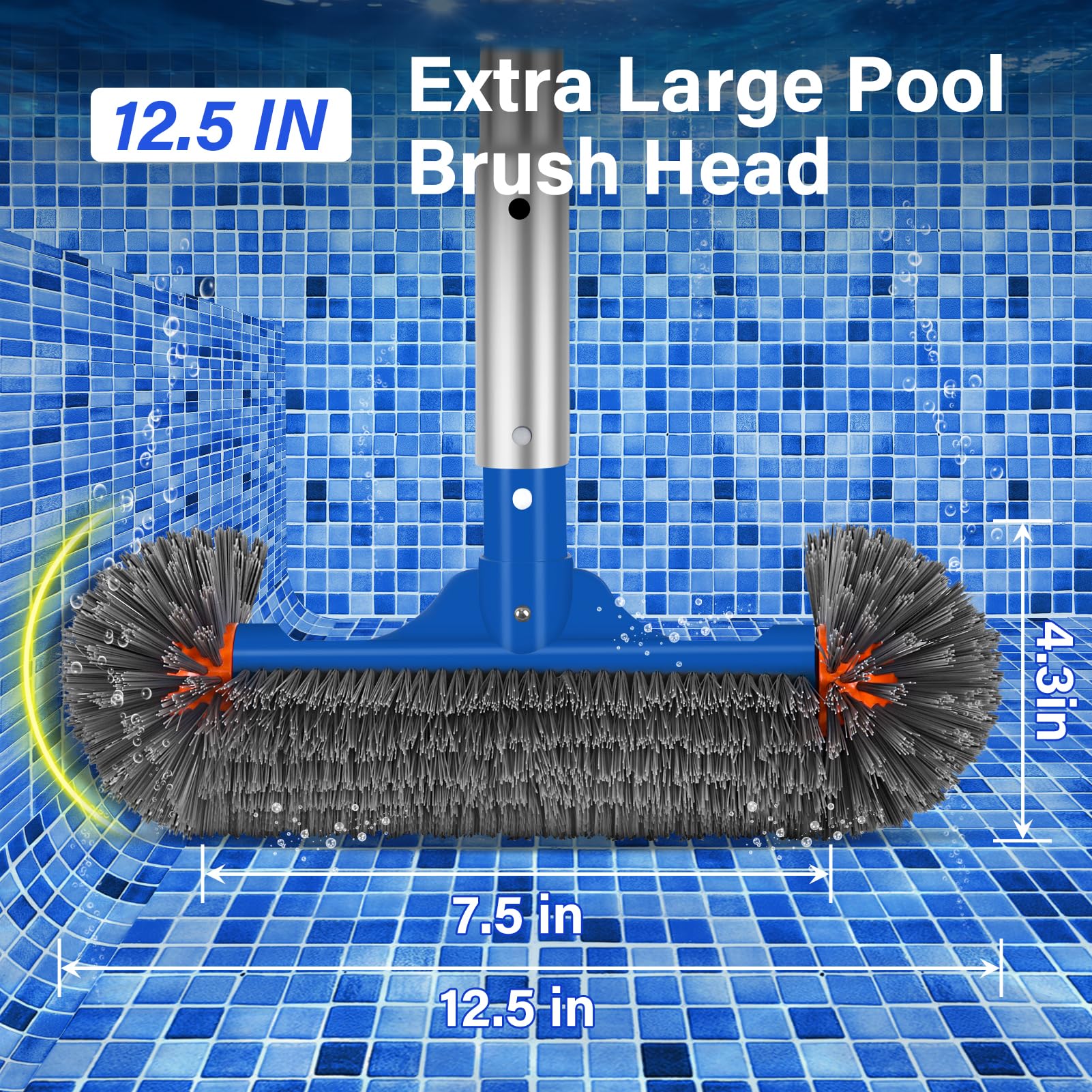Swimming Pool Cleaning Kit Including 12.5 in Pool Brush Head,Ultra Fine Mesh Pool Leaf Skimmer Net with Maximum Length 76.5 in Aluminum Pole for Remove Debris and Dirt - Image 7