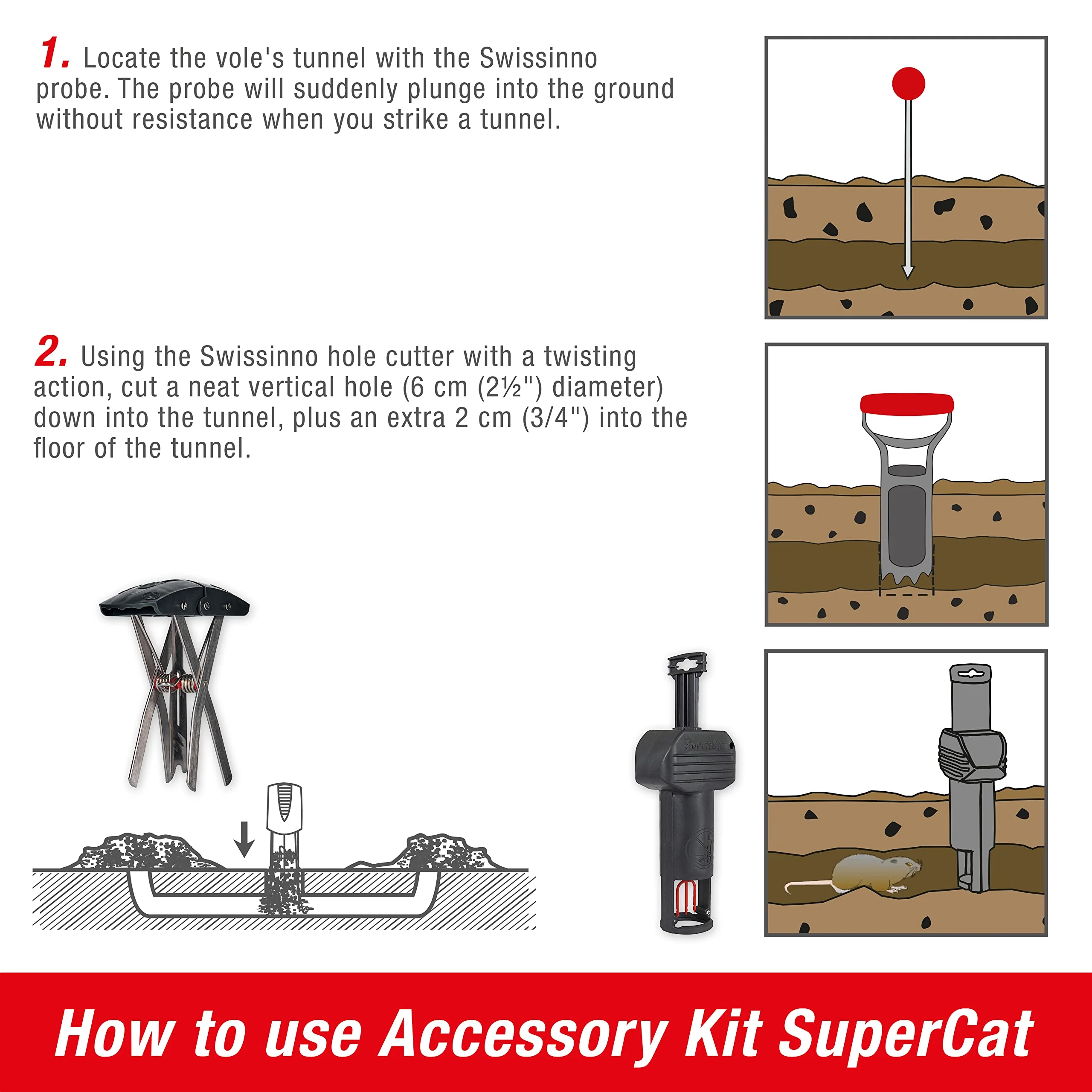 SWISSINNO Gopher & Vole Trap PRO SuperCat – Reusable Tunnel Trap with Dual-Trigger System – Easy to Set, Made in Europe – High Catch Rate - 1 Pcs - Image 2