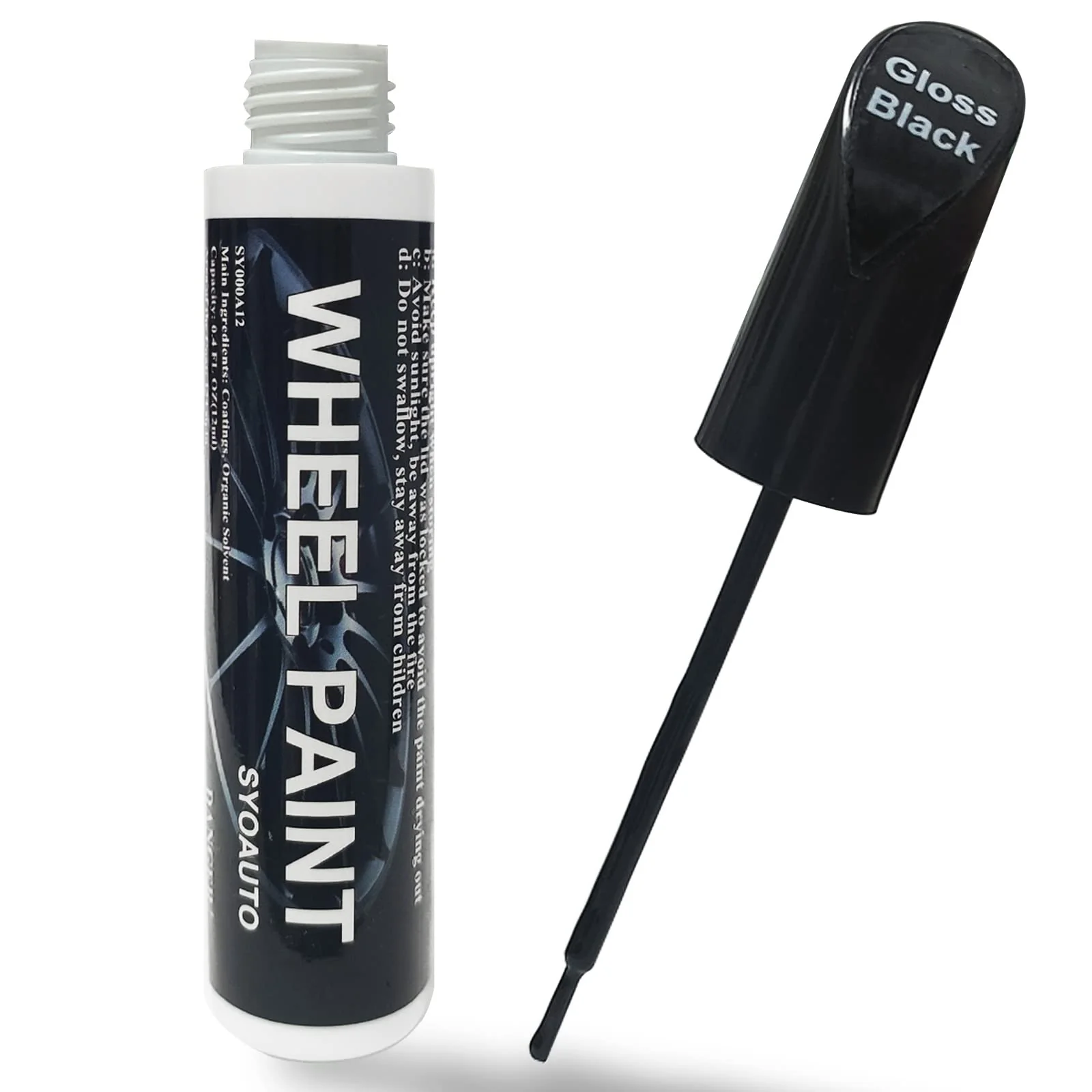 SYOAUTO Gloss Black Rim Touch Up Paint, Car Wheel Scratch Repair Touch Up Paint Pen, Universal Color Rim Wheel Paint (Gloss Black)