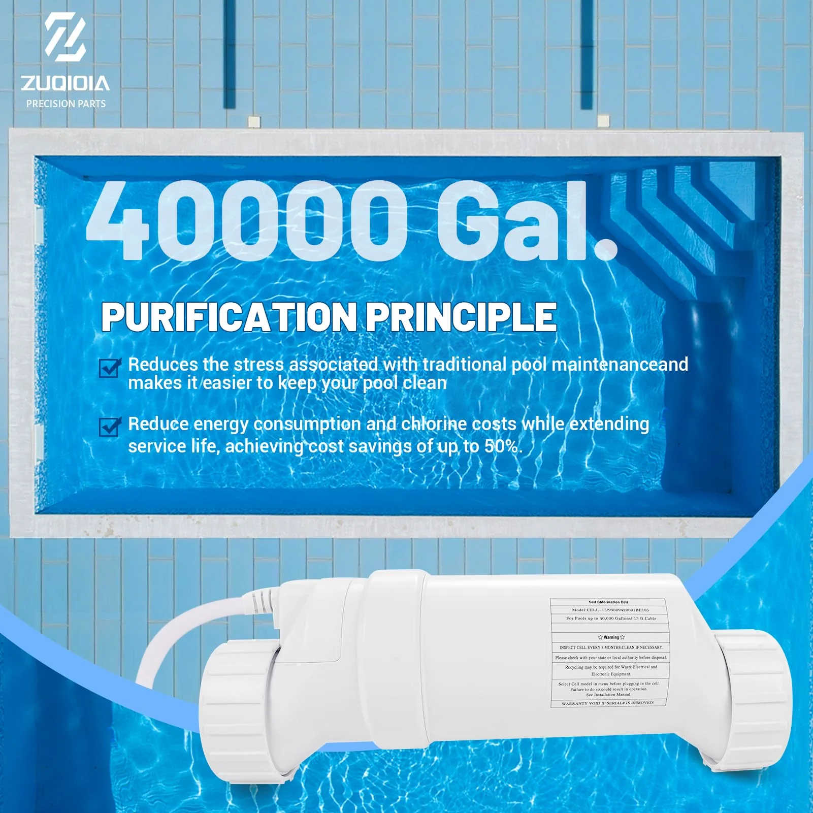 T-15 Salt Cell Replacement Compatible with Hayward Pool Turbo Chlorinator System Fit for AquaRite, AquaTrol & More, Up to 40K Gallons - Image 8