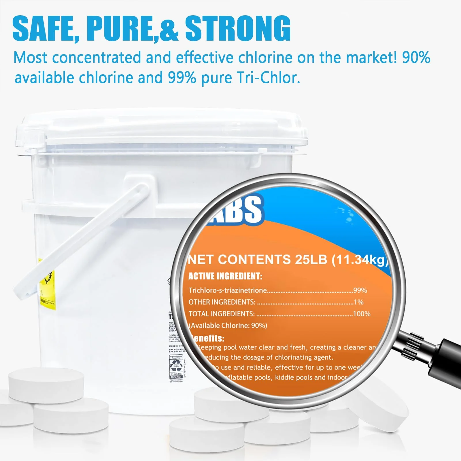 TABIT 50 lbs Chlorine Tablets 3 Inch for Swimming Pools – Slow Dissolving & Long Lasting – 99% Available Chlorine Tri-Chlor – Kills Bacteria & Stops Algae – 2 x 25 lb Buckets - Image 3